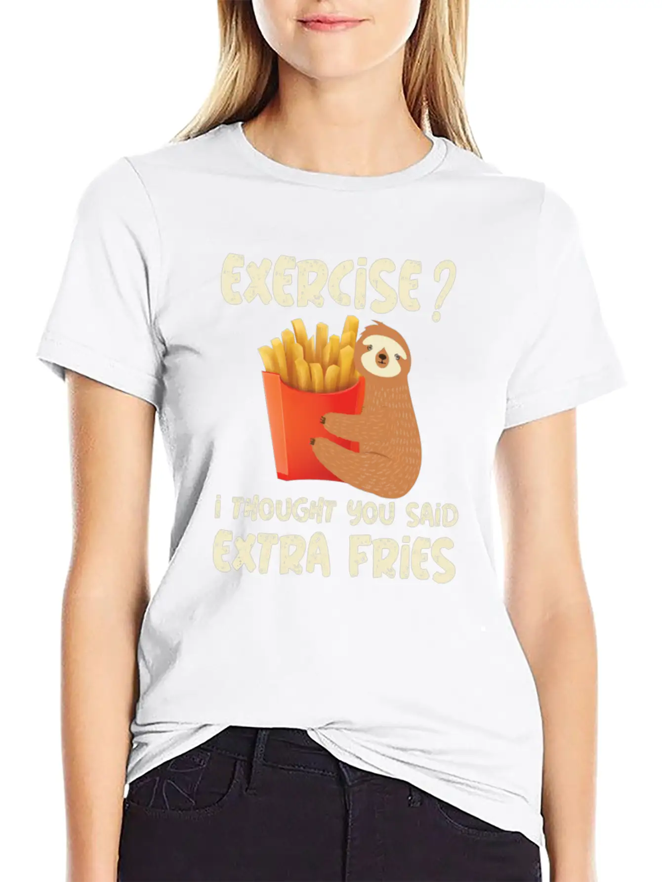 Exercise I Thought Extra Fries Sloth Stylish Everyday T-Shirt – Unisex Basic Cotton Tee