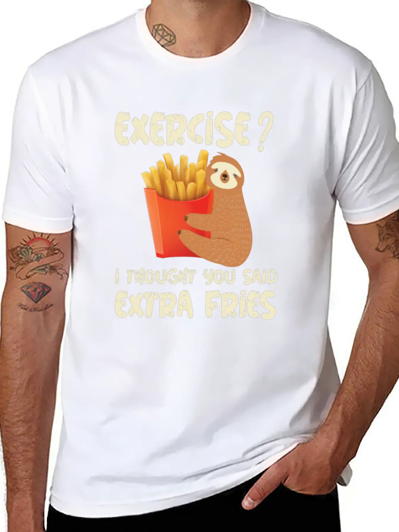 Exercise I Thought Extra Fries Sloth Stylish Everyday T-Shirt – Unisex Basic Cotton Tee