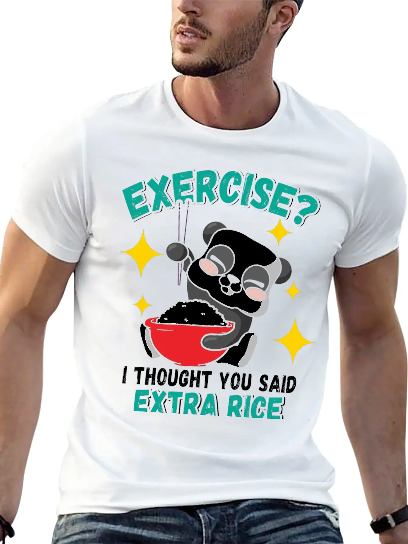 Exercise I Thought Extra Rice Funny Panda Stylish Everyday T-Shirt – Unisex Basic Cotton Tee