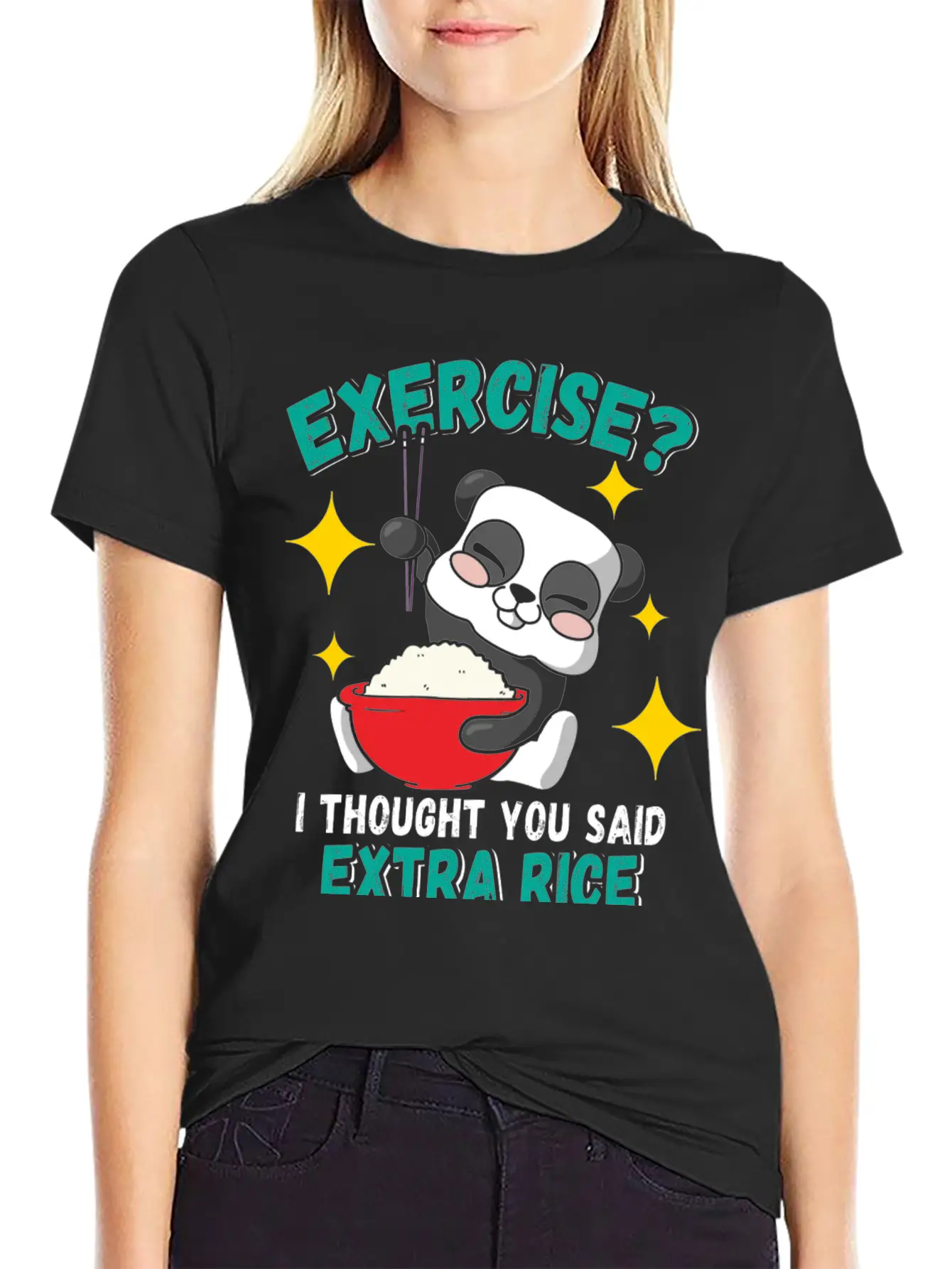 Exercise I Thought Extra Rice Funny Panda Stylish Everyday T-Shirt – Unisex Basic Cotton Tee