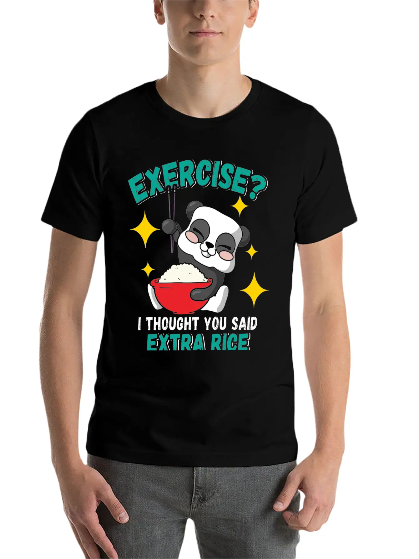 Exercise I Thought Extra Rice Funny Panda Stylish Everyday T-Shirt – Unisex Basic Cotton Tee