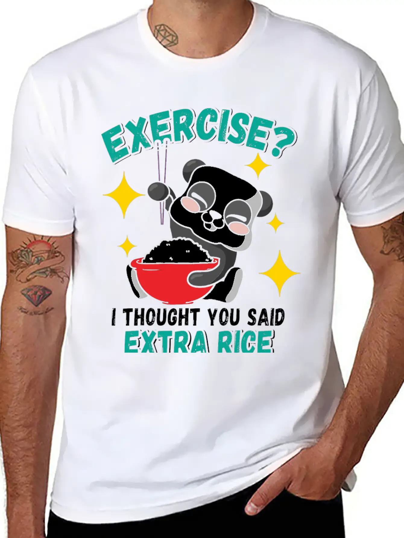 Exercise I Thought Extra Rice Funny Panda Stylish Everyday T-Shirt – Unisex Basic Cotton Tee