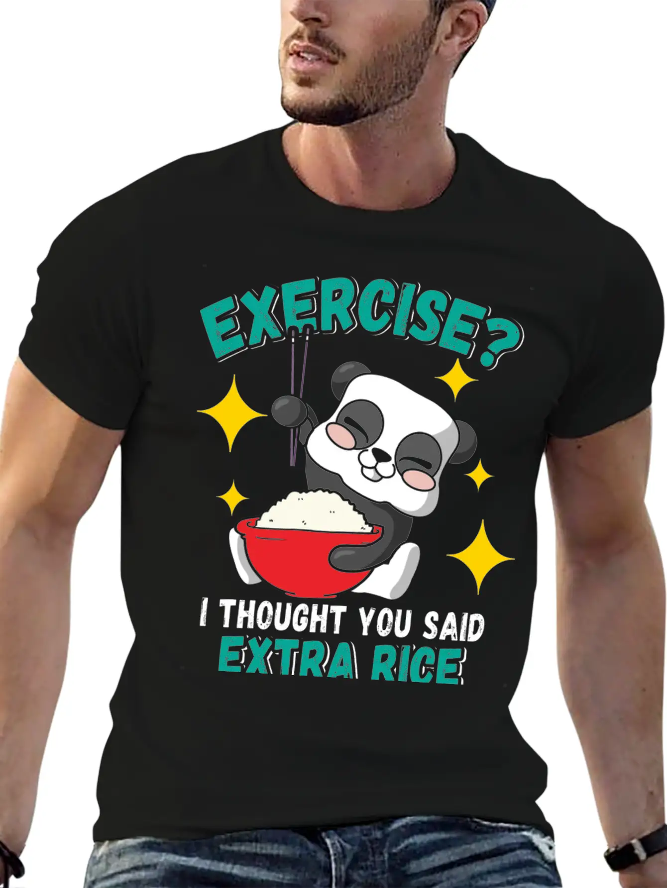 Exercise I Thought Extra Rice Funny Panda Stylish Everyday T-Shirt – Unisex Basic Cotton Tee