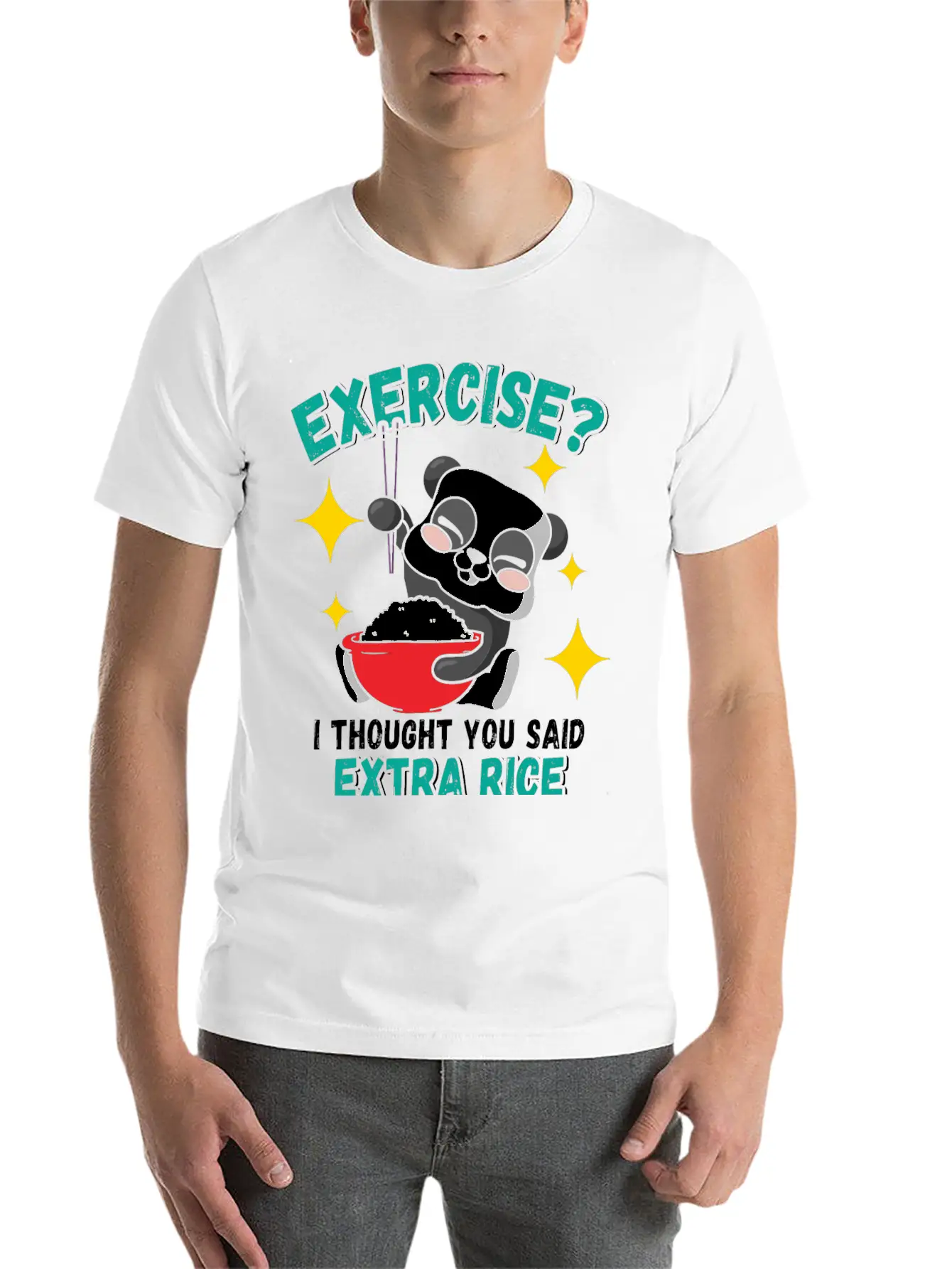 Exercise I Thought Extra Rice Funny Panda Stylish Everyday T-Shirt – Unisex Basic Cotton Tee