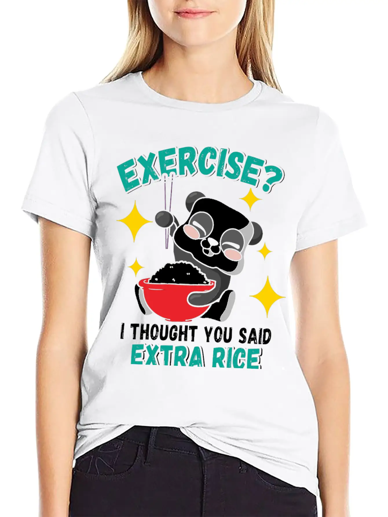 Exercise I Thought Extra Rice Funny Panda Stylish Everyday T-Shirt – Unisex Basic Cotton Tee