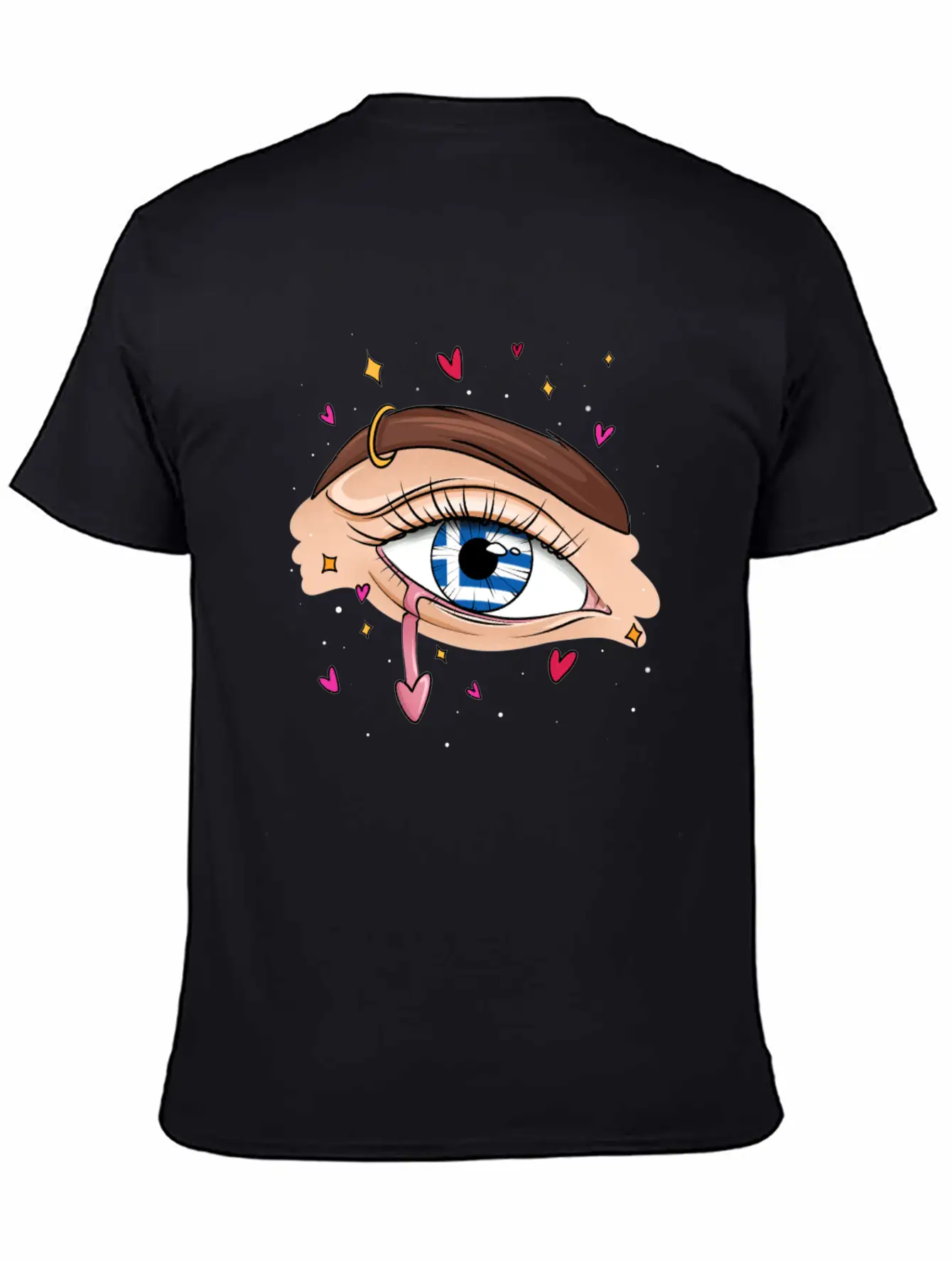 Eyes With Greek Flag Unisex Short Sleeve Soft Cotton T-Shirt – Casual Everyday Wear