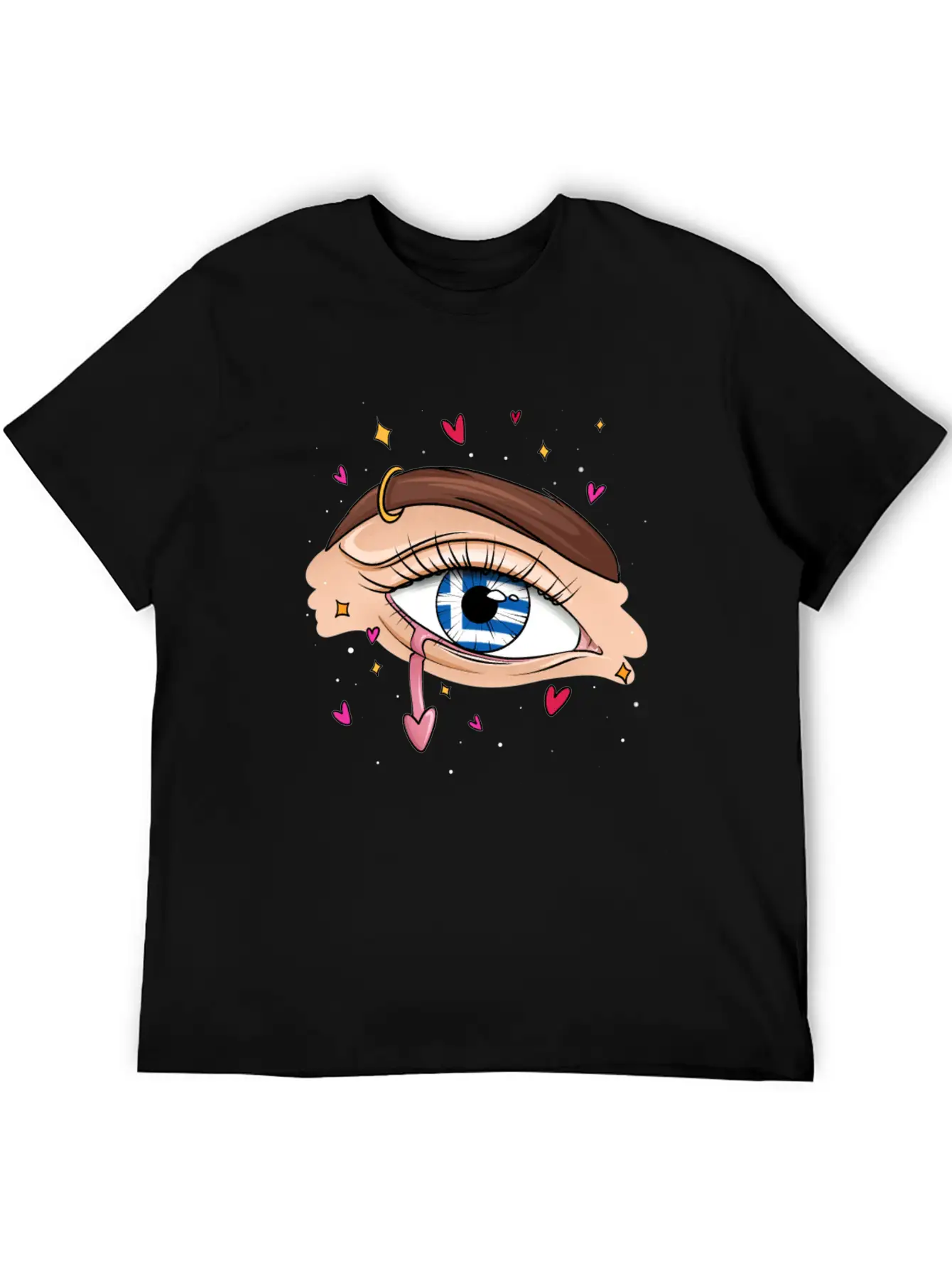 Eyes With Greek Flag Unisex Short Sleeve Soft Cotton T-Shirt – Casual Everyday Wear