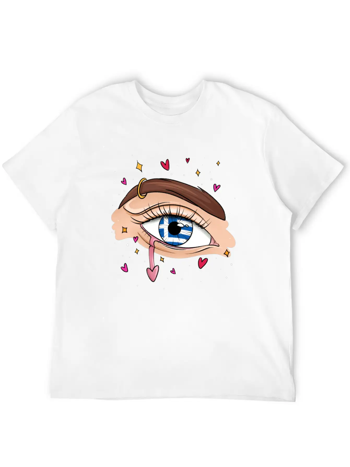 Eyes With Greek Flag Unisex Short Sleeve Soft Cotton T-Shirt – Casual Everyday Wear