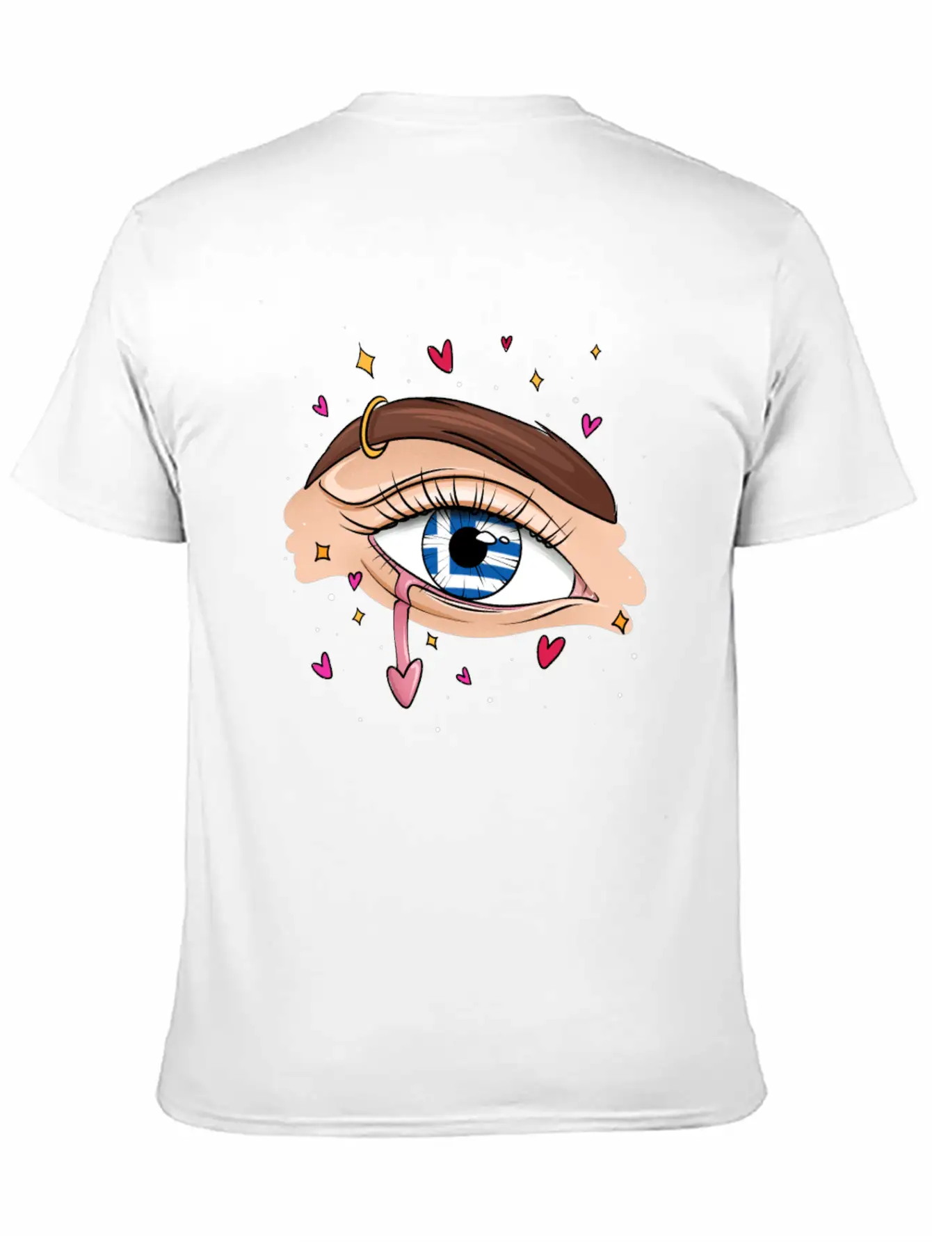 Eyes With Greek Flag Unisex Short Sleeve Soft Cotton T-Shirt – Casual Everyday Wear
