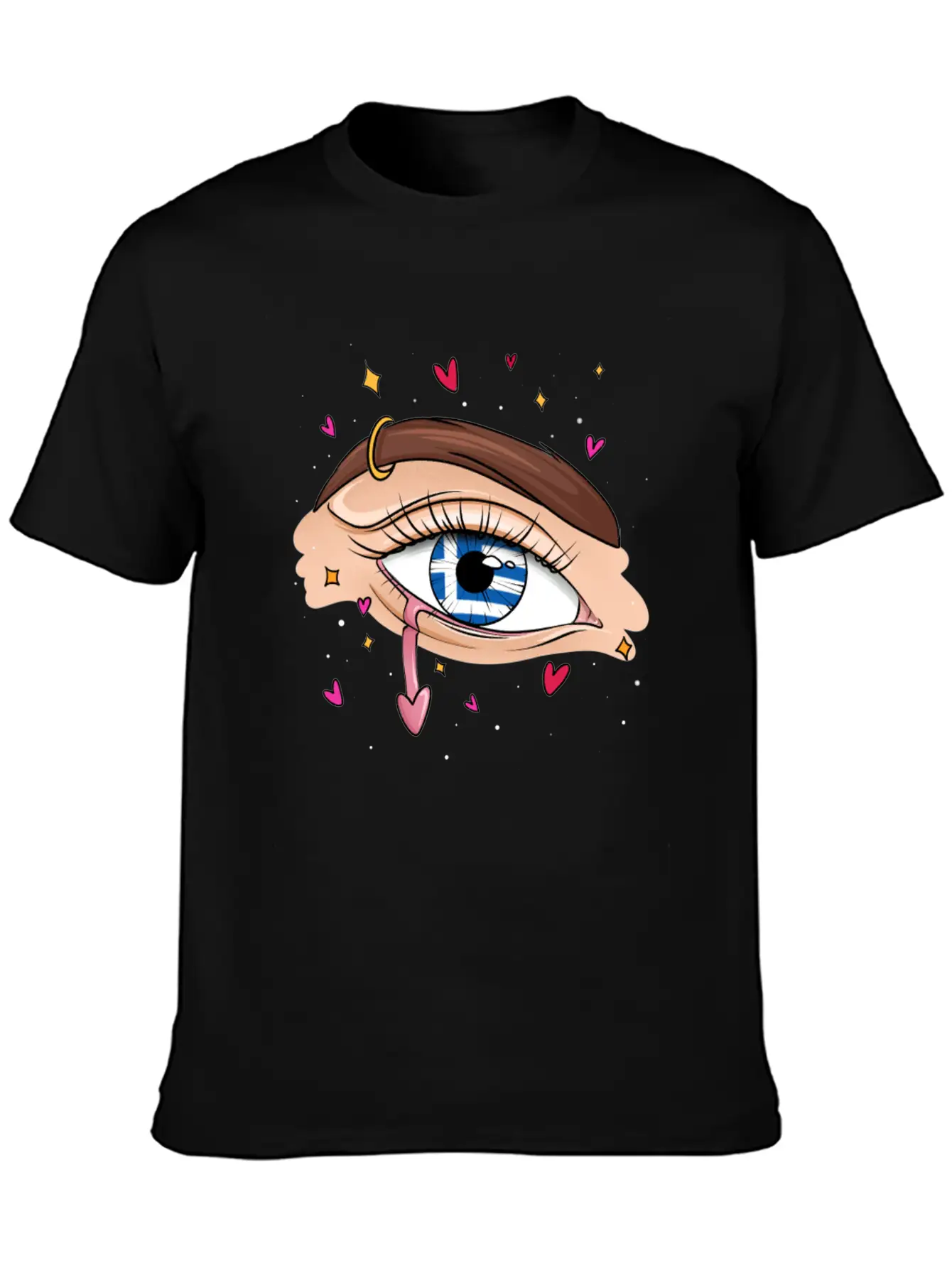 Eyes With Greek Flag Unisex Short Sleeve Soft Cotton T-Shirt – Casual Everyday Wear