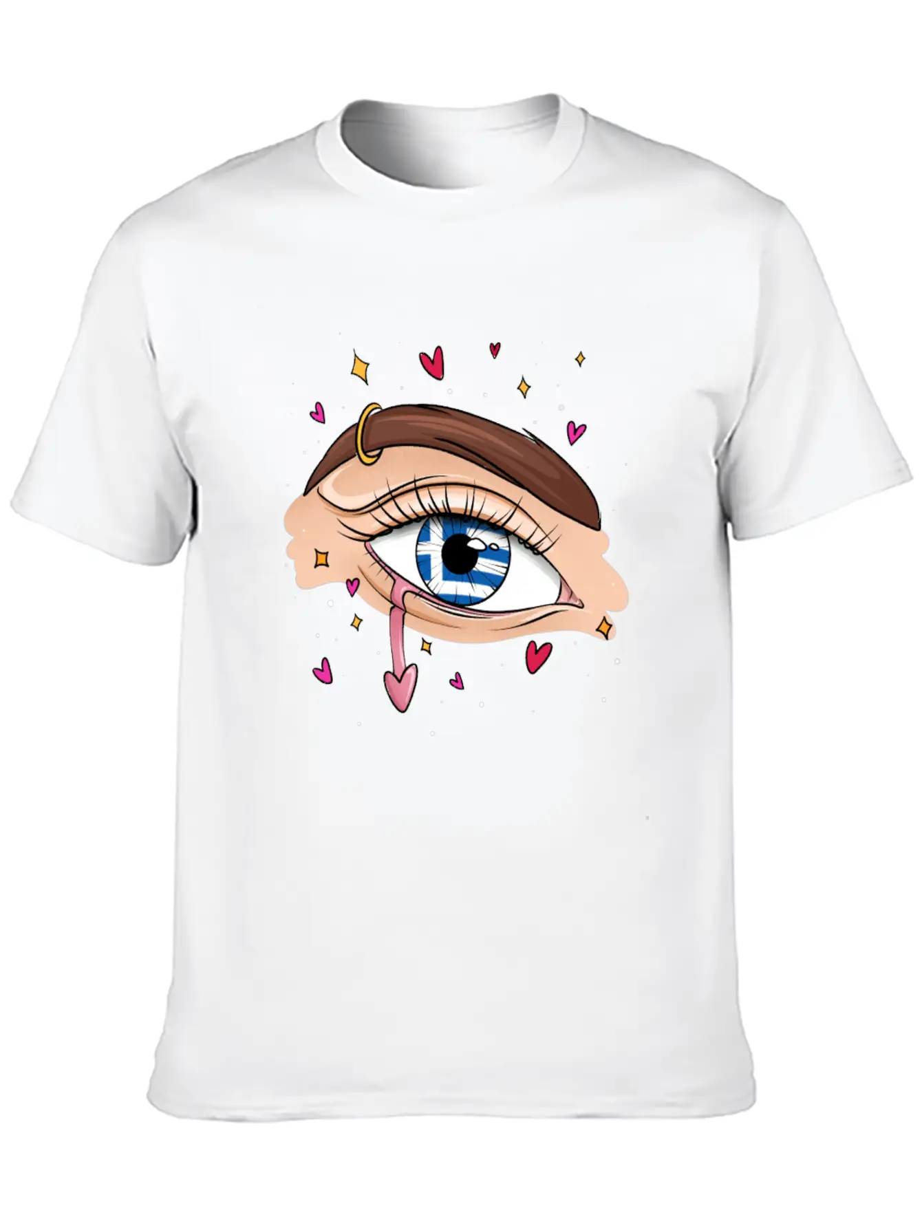Eyes With Greek Flag Unisex Short Sleeve Soft Cotton T-Shirt – Casual Everyday Wear