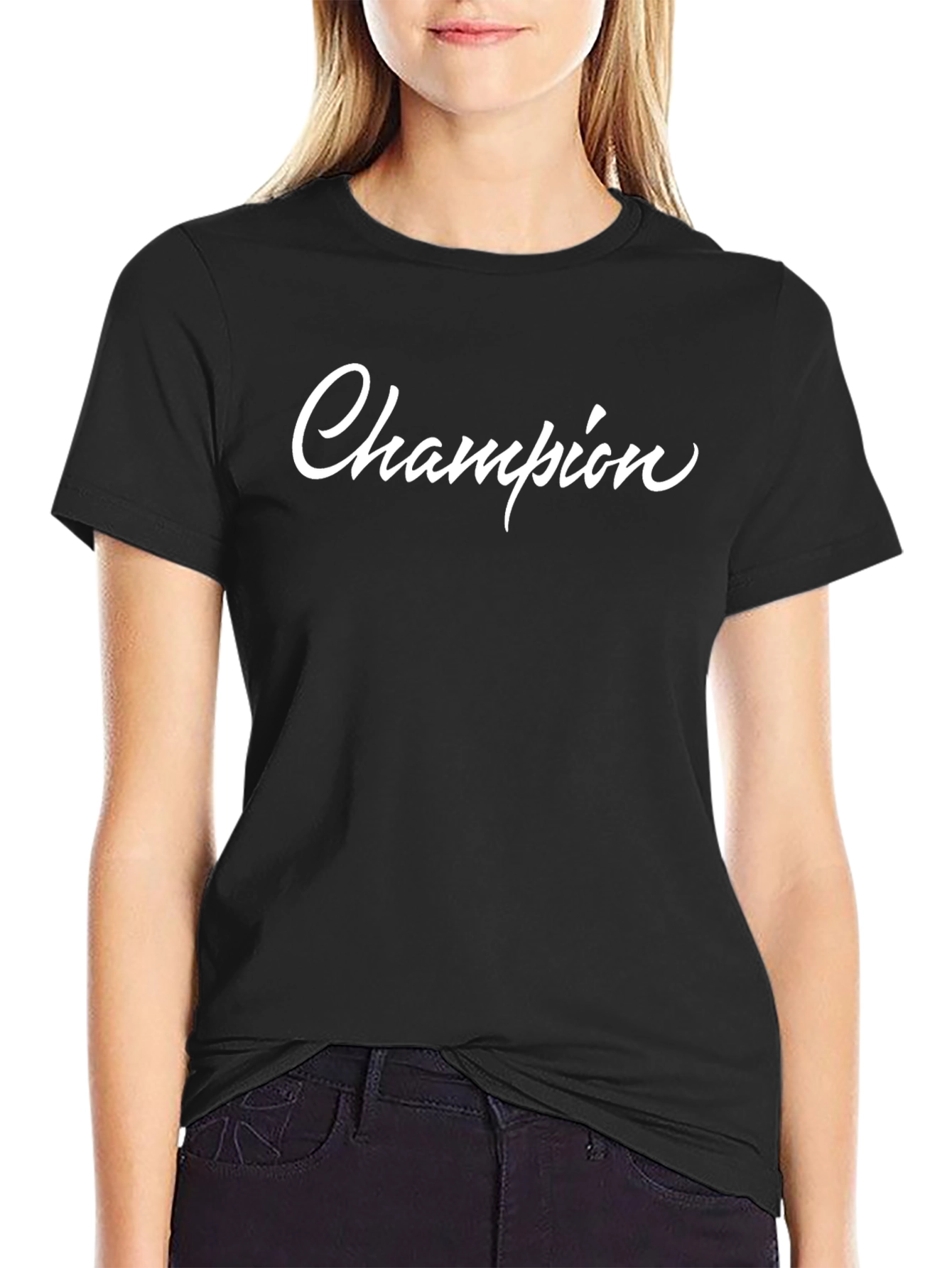 Champion Script Black T-Shirt - Stylish & Comfortable