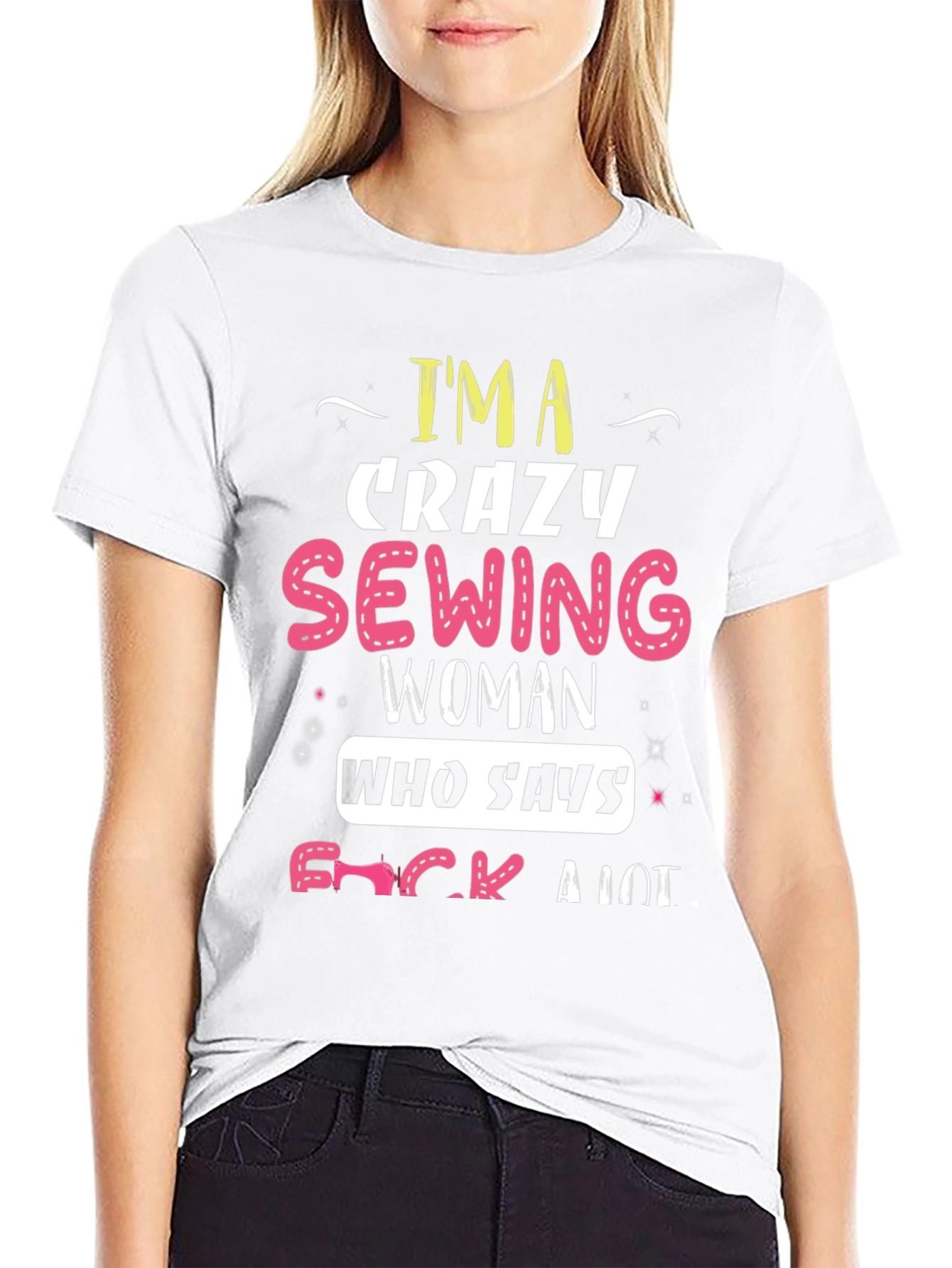 Crazy Sewing Woman Graphic Tee