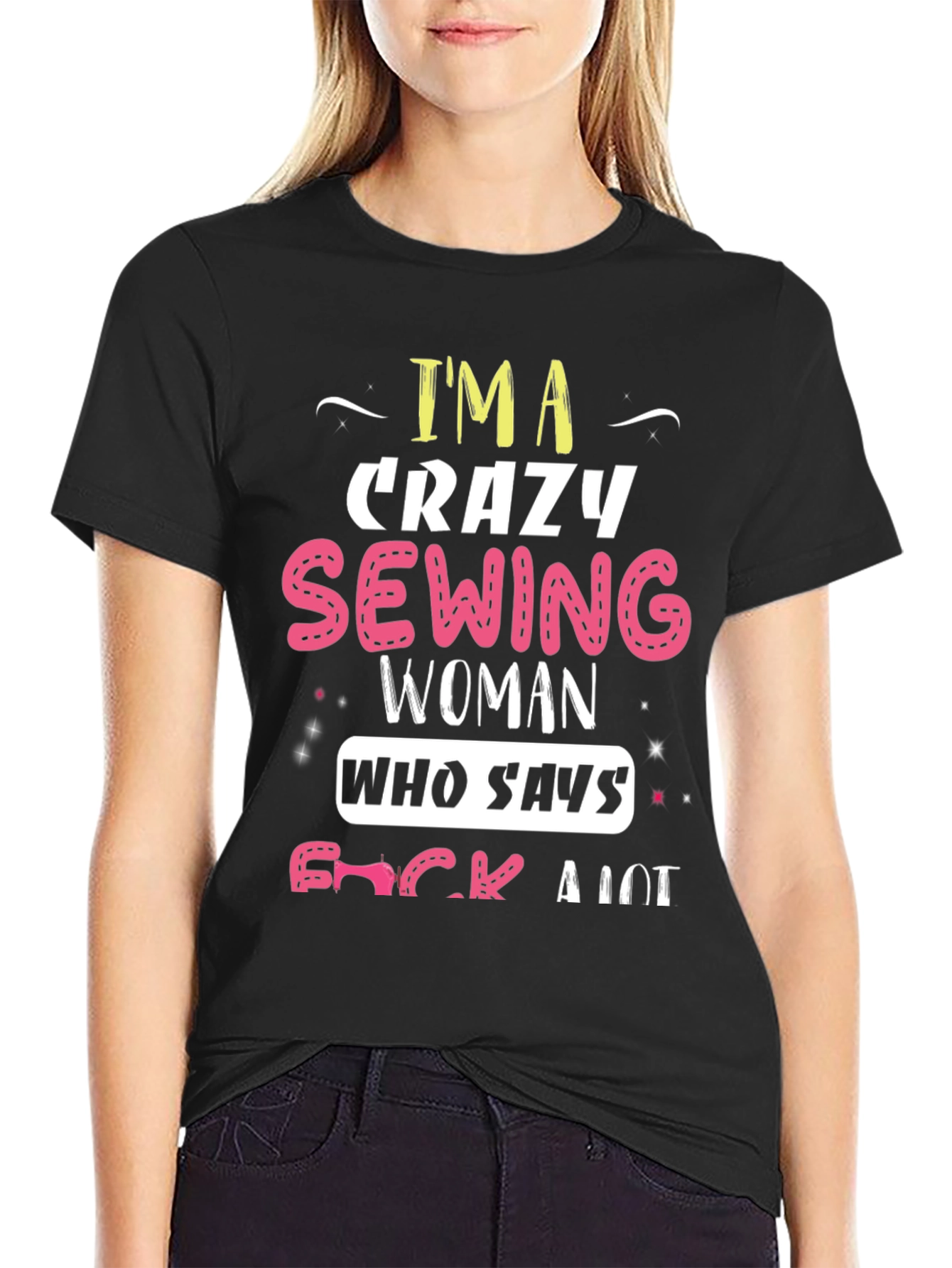 Crazy Sewing Woman Graphic Tee
