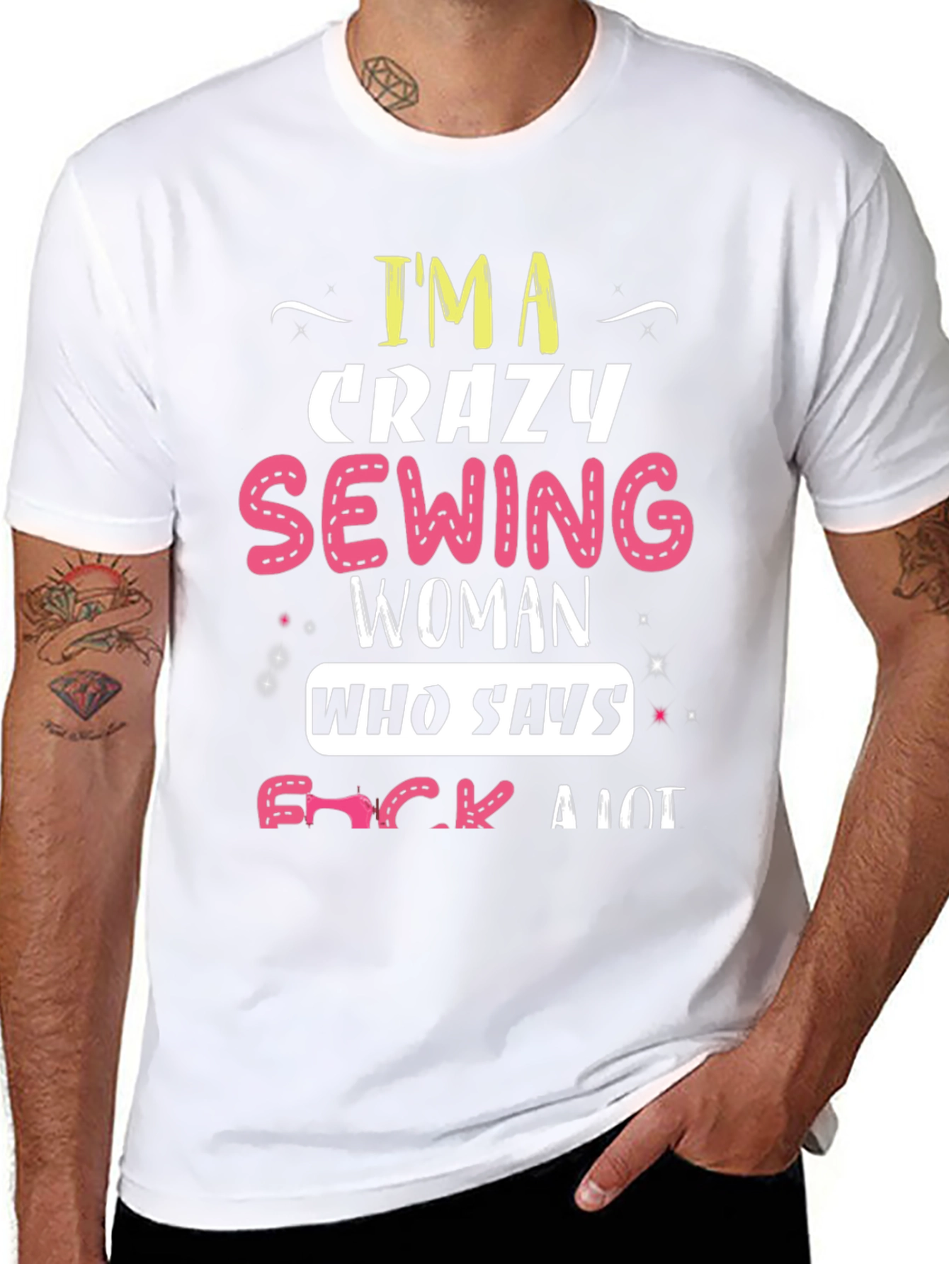 Crazy Sewing Woman Graphic Tee