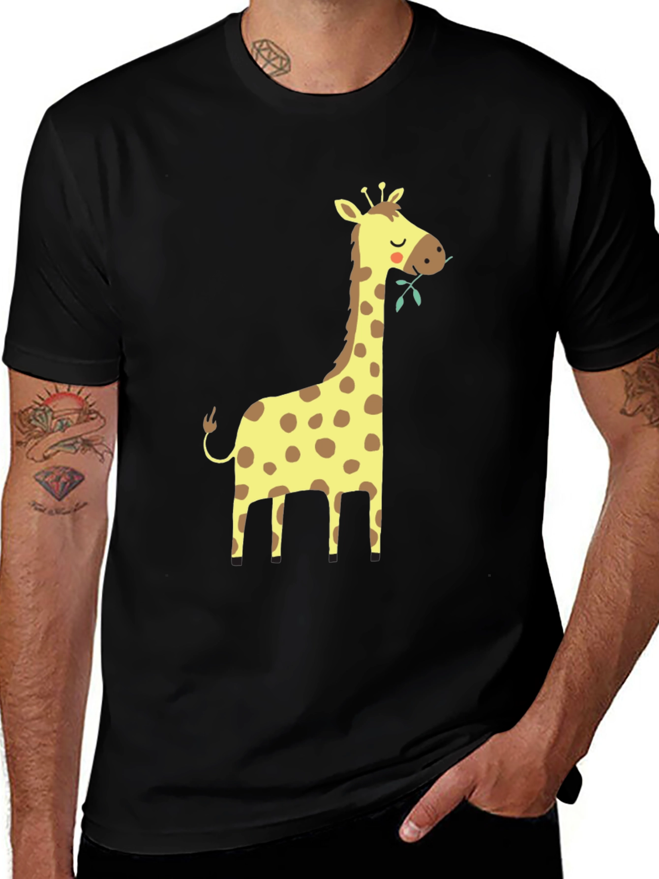 Giraffe Graphic Tee - Black Cotton T-Shirt