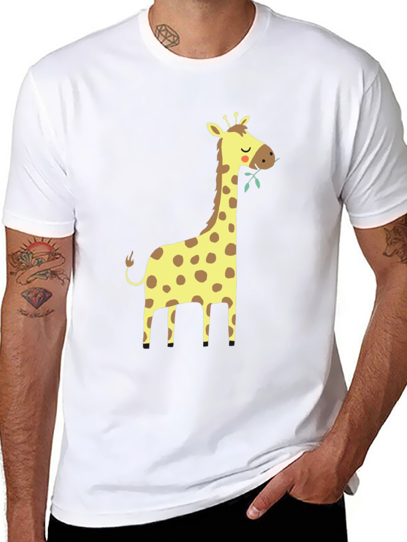 Giraffe Graphic Tee - Black Cotton T-Shirt