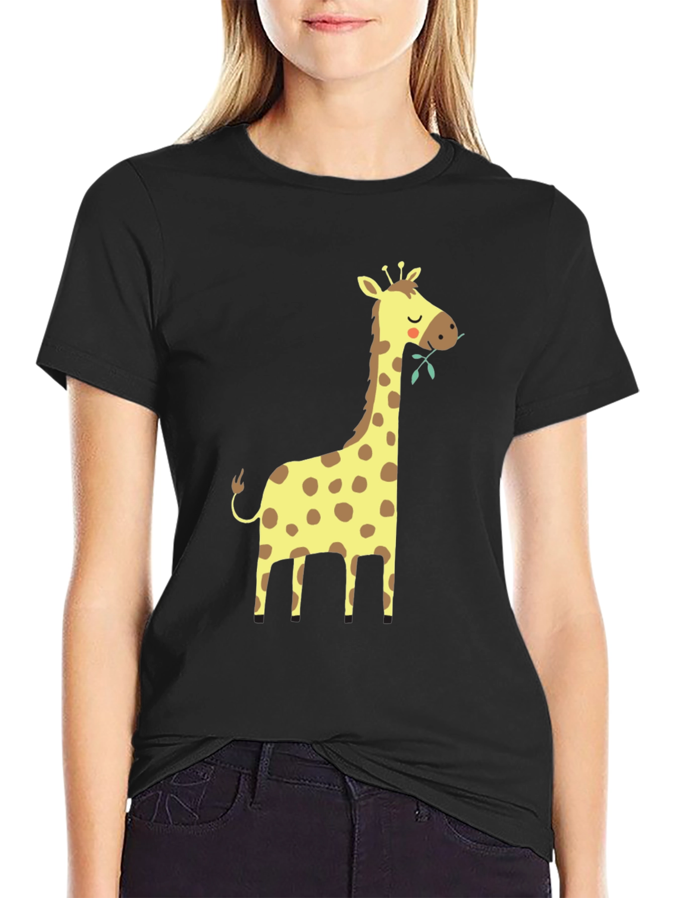Giraffe Graphic Tee - Black Cotton T-Shirt