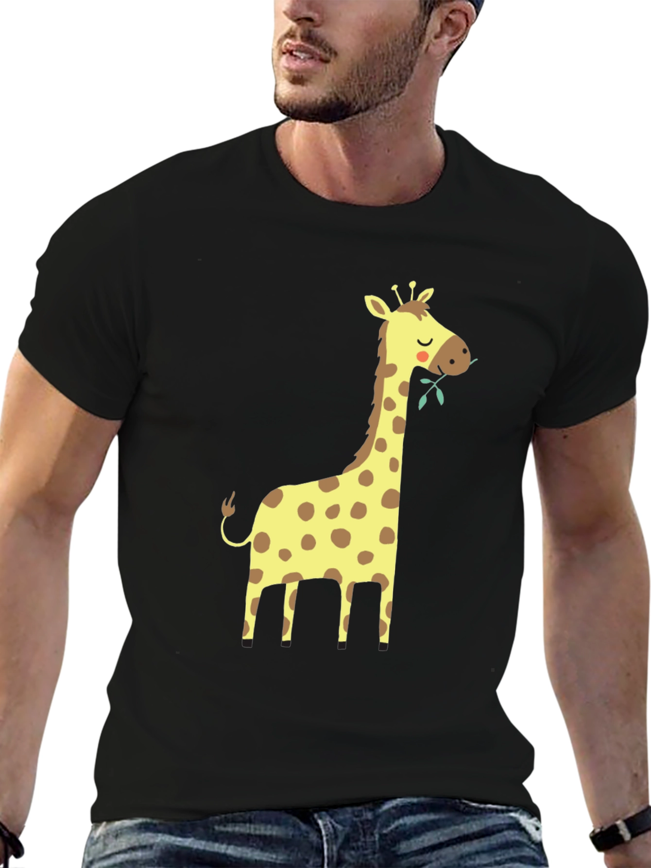 Giraffe Graphic Tee - Black Cotton T-Shirt