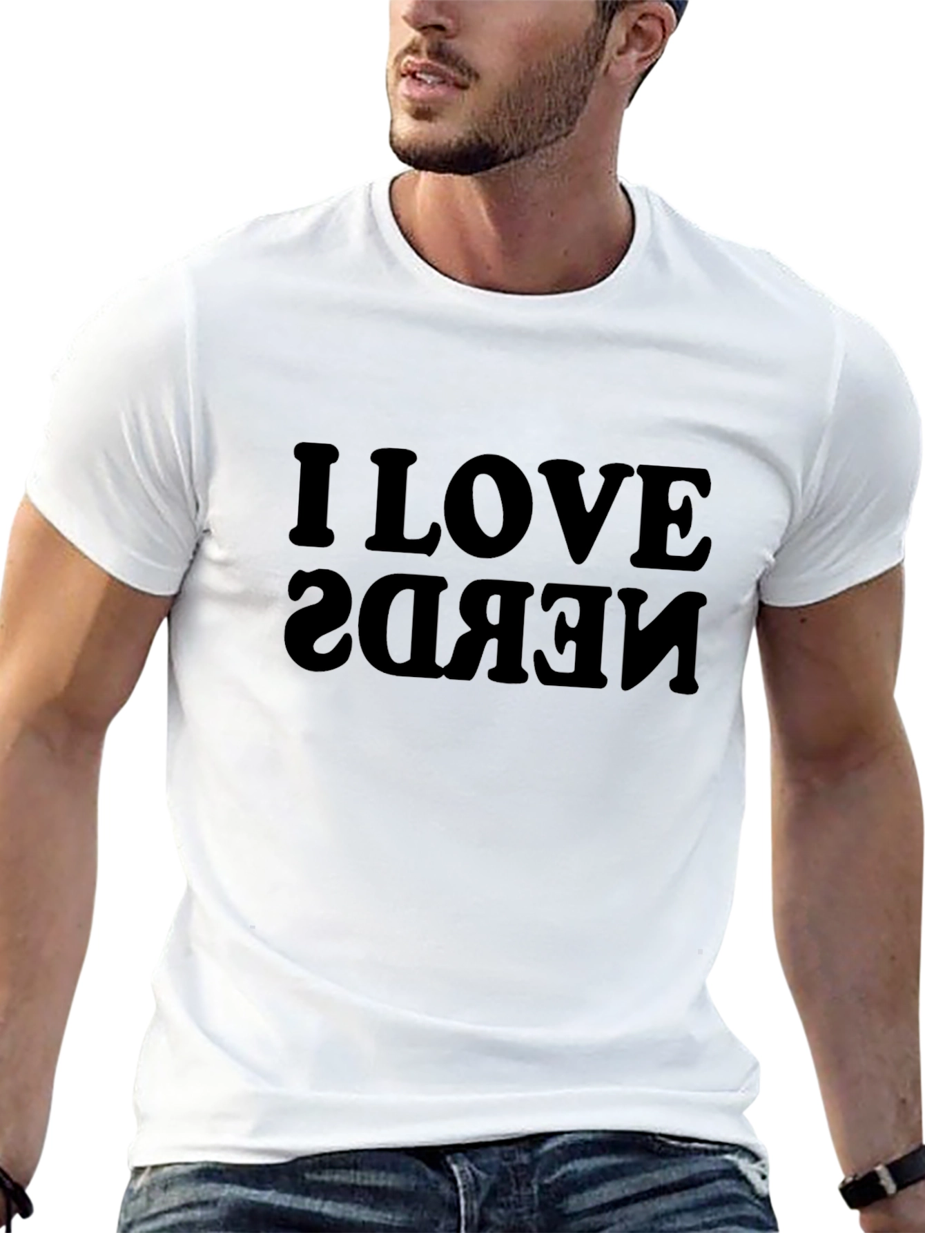 I Love Nerds Mens Black Graphic Tee Shirt