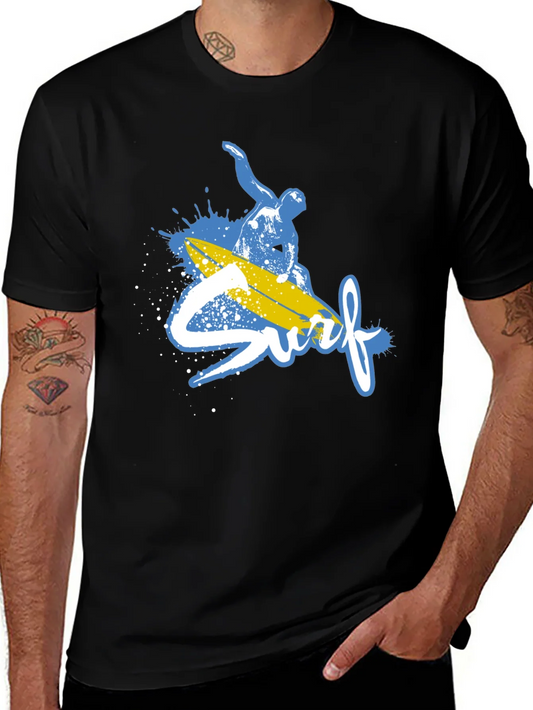 Surfs Up Graphic Tee - Black Cotton T-Shirt