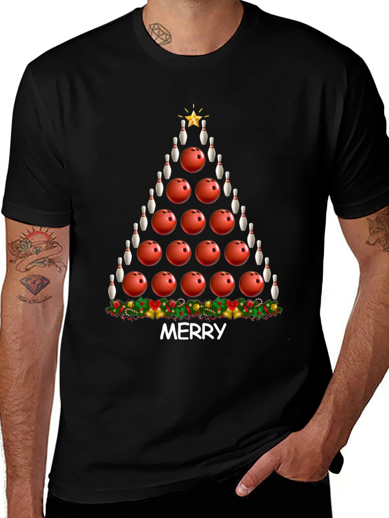 Bowling Christmas Tree Graphic Tee