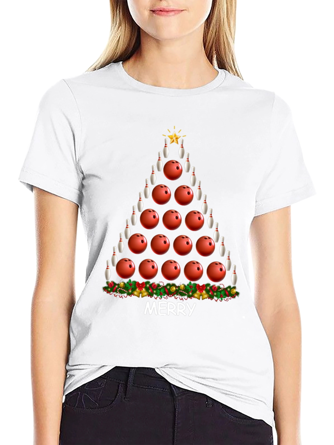 Bowling Christmas Tree Graphic Tee