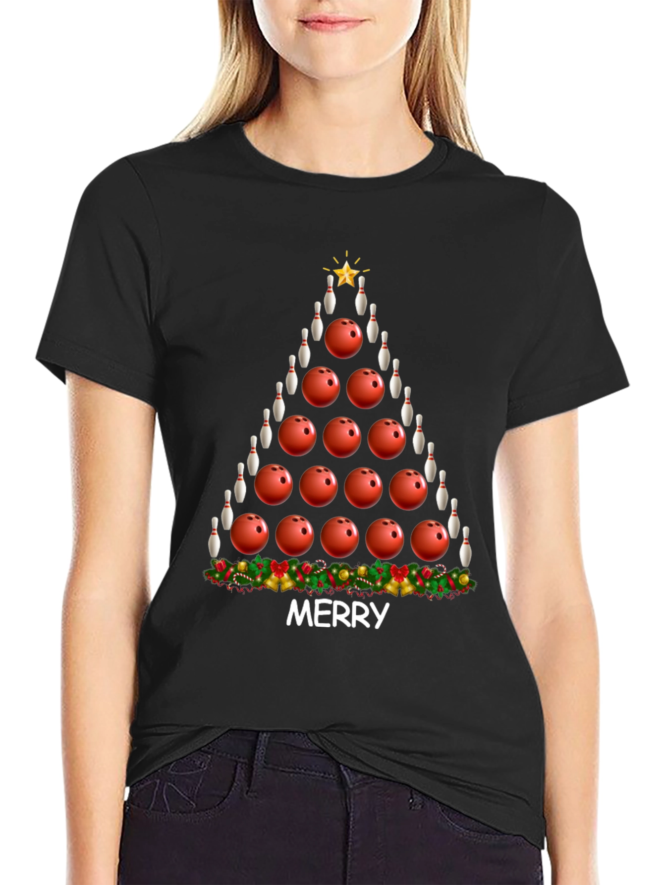 Bowling Christmas Tree Graphic Tee