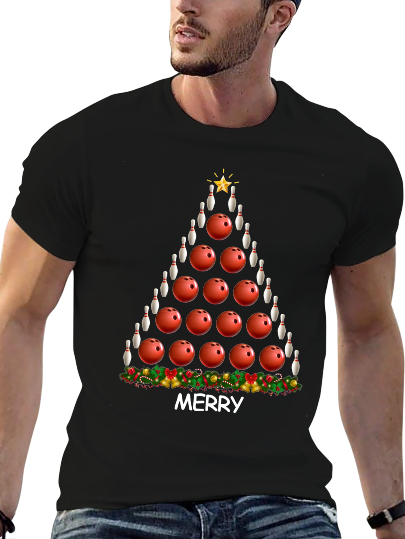 Bowling Christmas Tree Graphic Tee