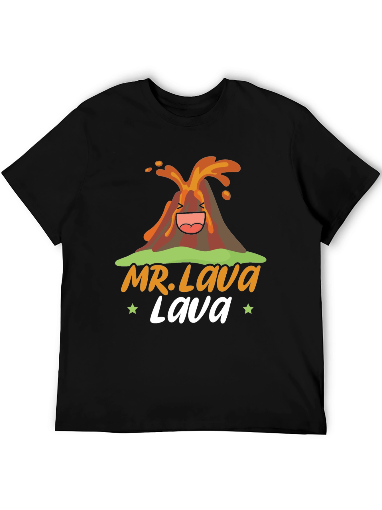 Mr. Lava Volcano Cartoon Graphic Print Black Tee