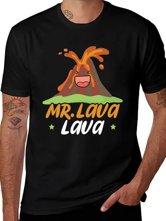 Mr. Lava Volcano Cartoon Graphic Print Black Tee