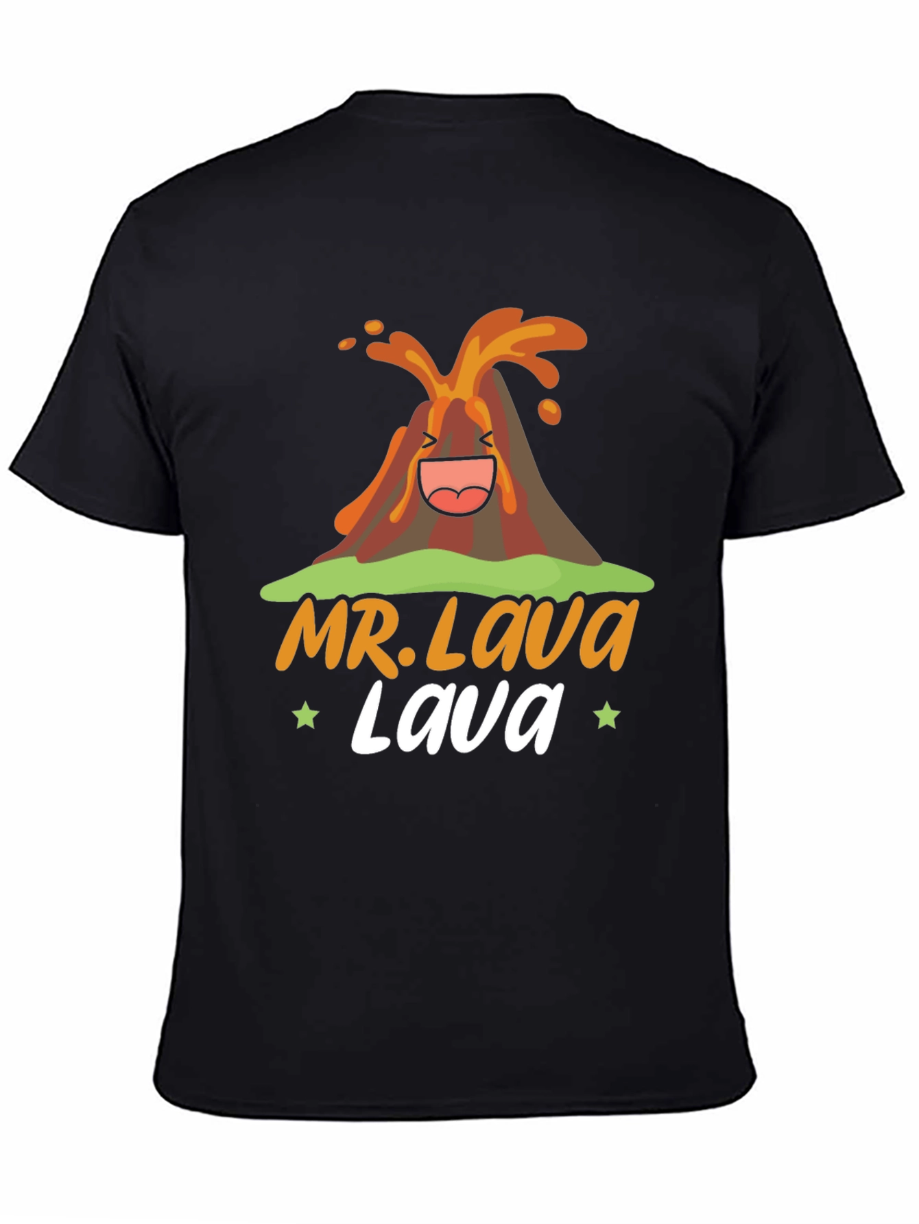 Mr. Lava Volcano Cartoon Graphic Print Black Tee