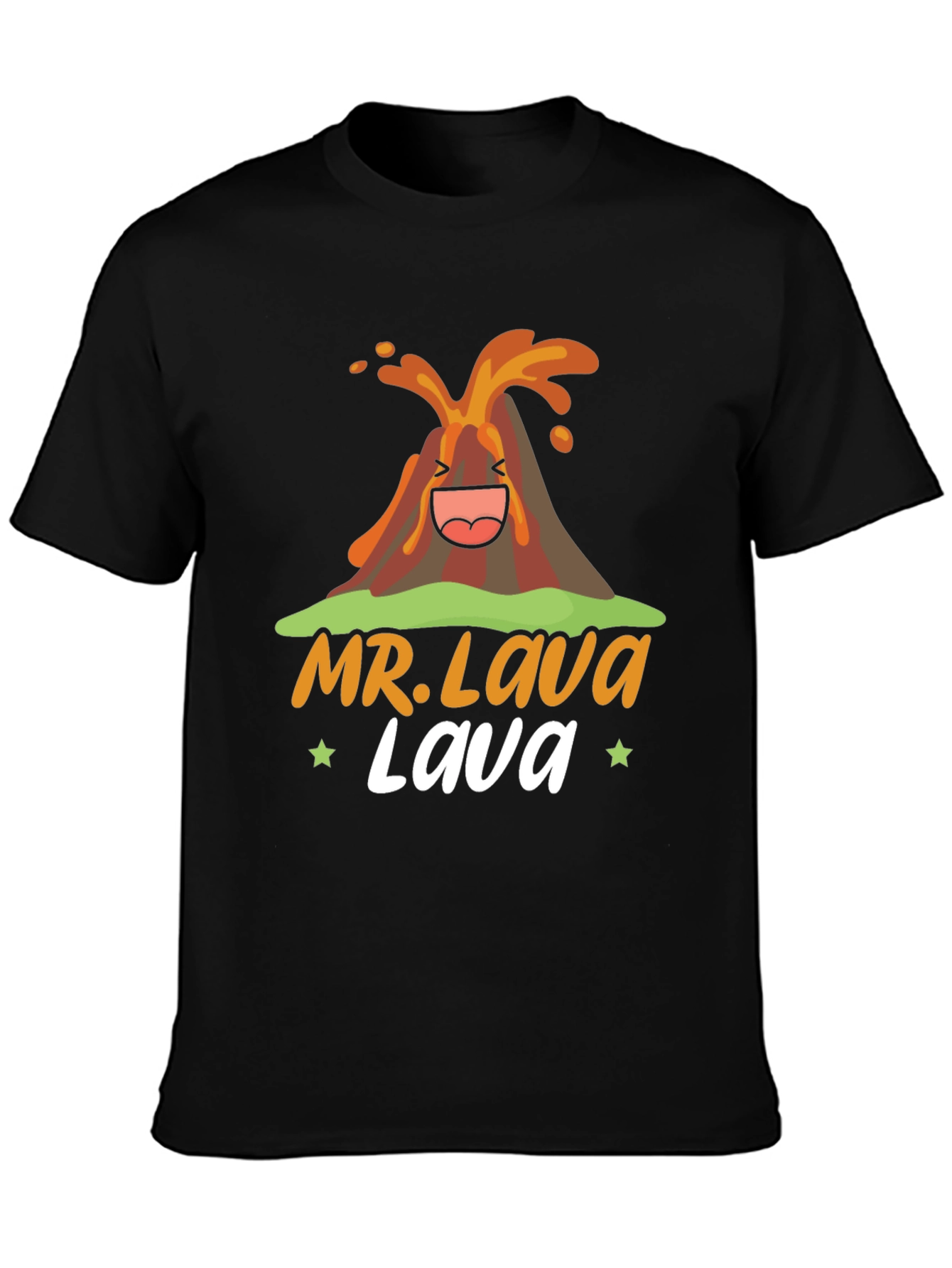 Mr. Lava Volcano Cartoon Graphic Print Black Tee