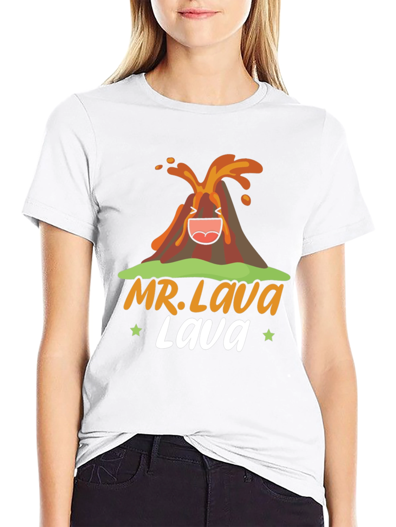 Mr. Lava Volcano Cartoon Graphic Print Black Tee
