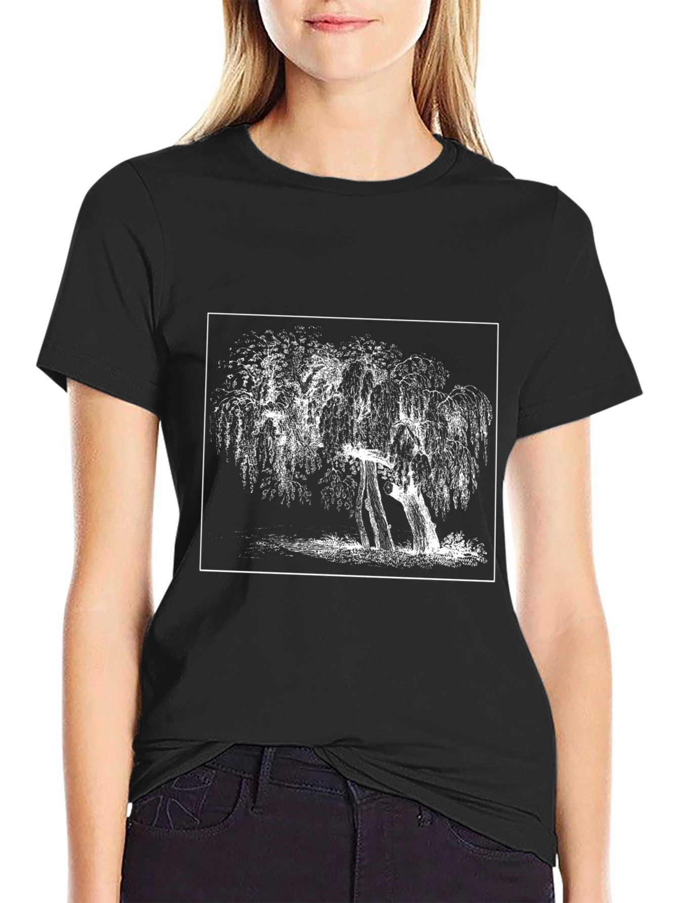Willow Tree Graphic Tee - Black Cotton Blend Shirt