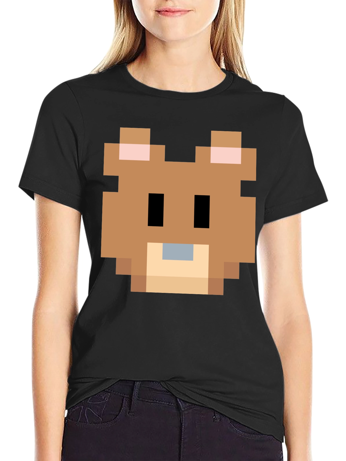 Pixelated Bear Graphic Tee - Retro Gaming Style