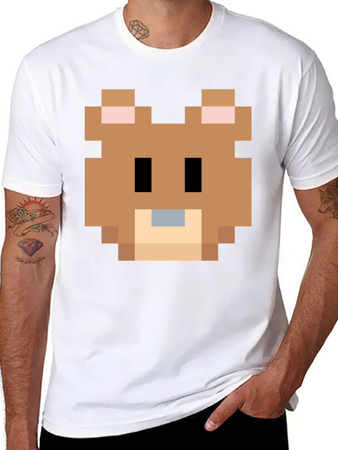 Pixelated Bear Graphic Tee - Retro Gaming Style