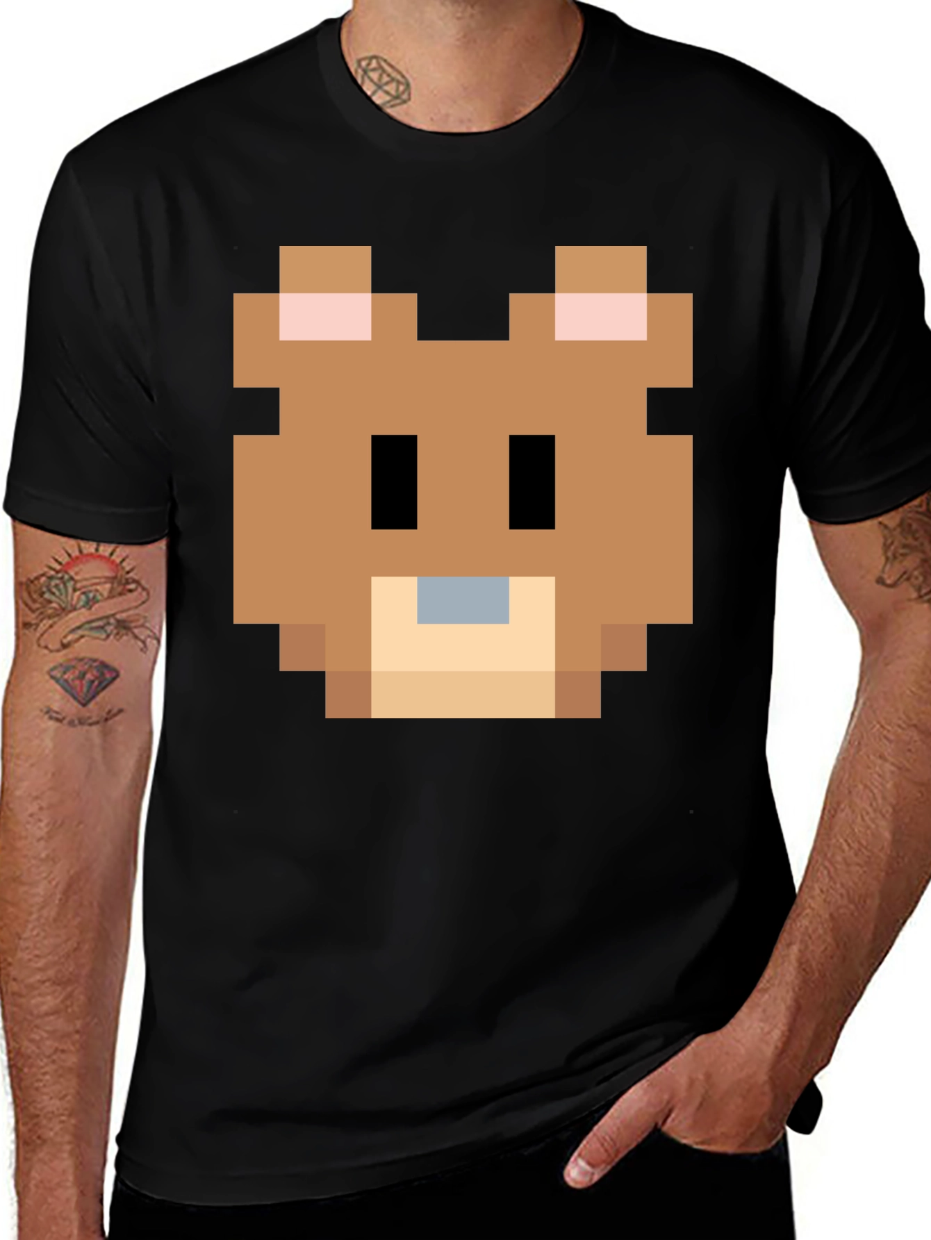 Pixelated Bear Graphic Tee - Retro Gaming Style