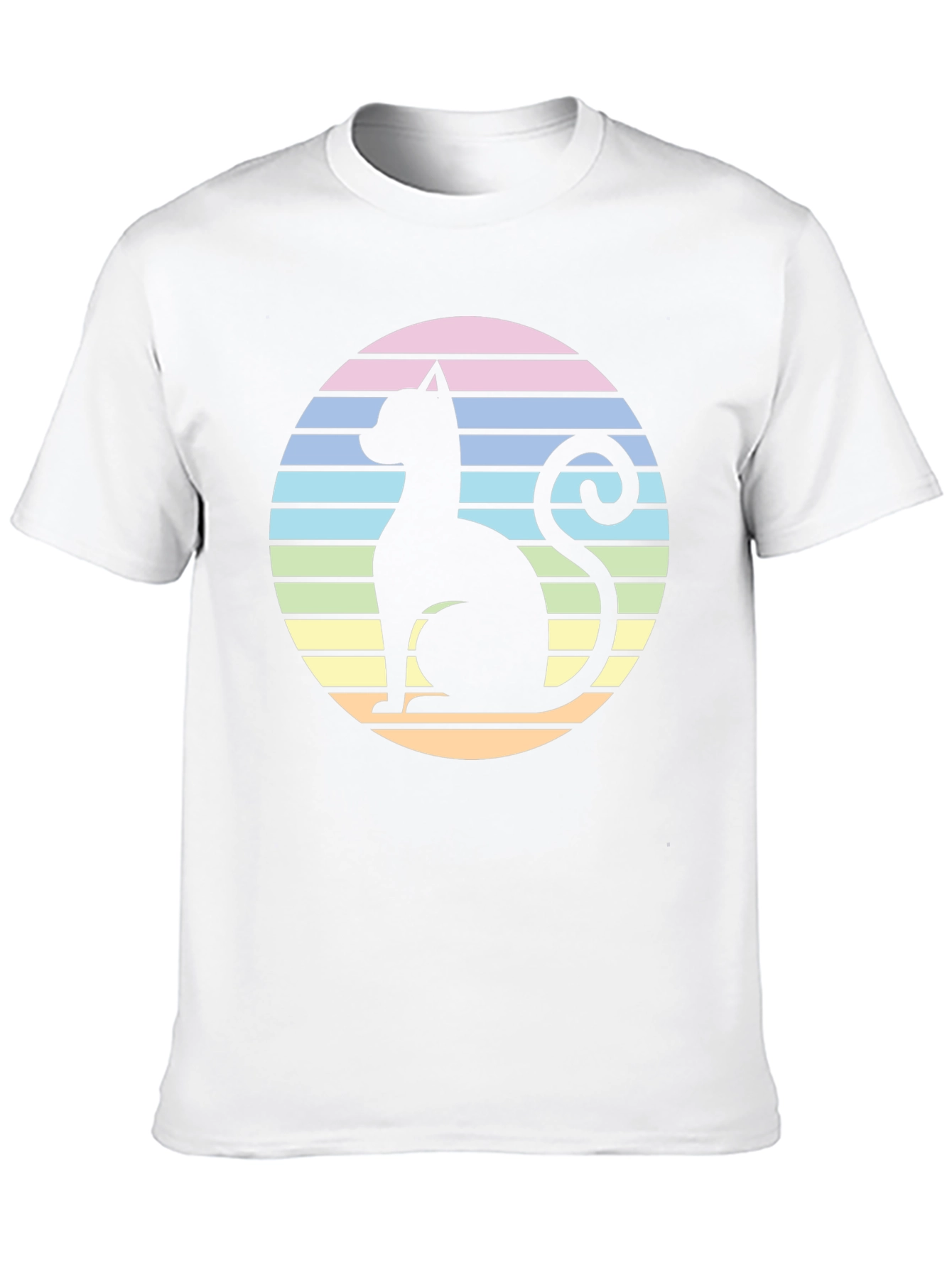 Retro Cat Silhouette T-Shirt - Striped Circle Design