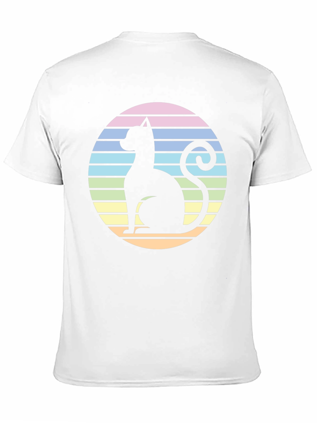 Retro Cat Silhouette T-Shirt - Striped Circle Design