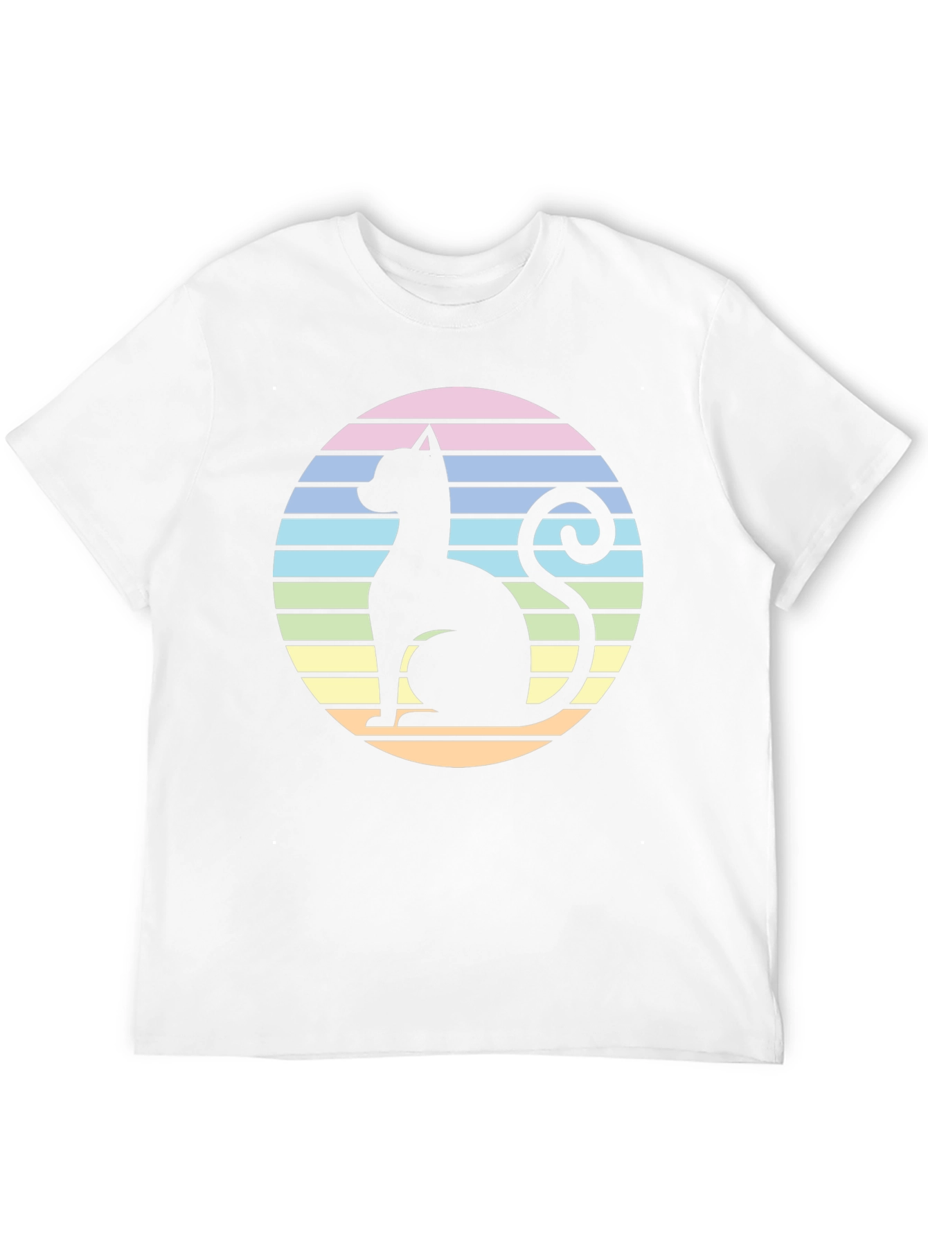 Retro Cat Silhouette T-Shirt - Striped Circle Design
