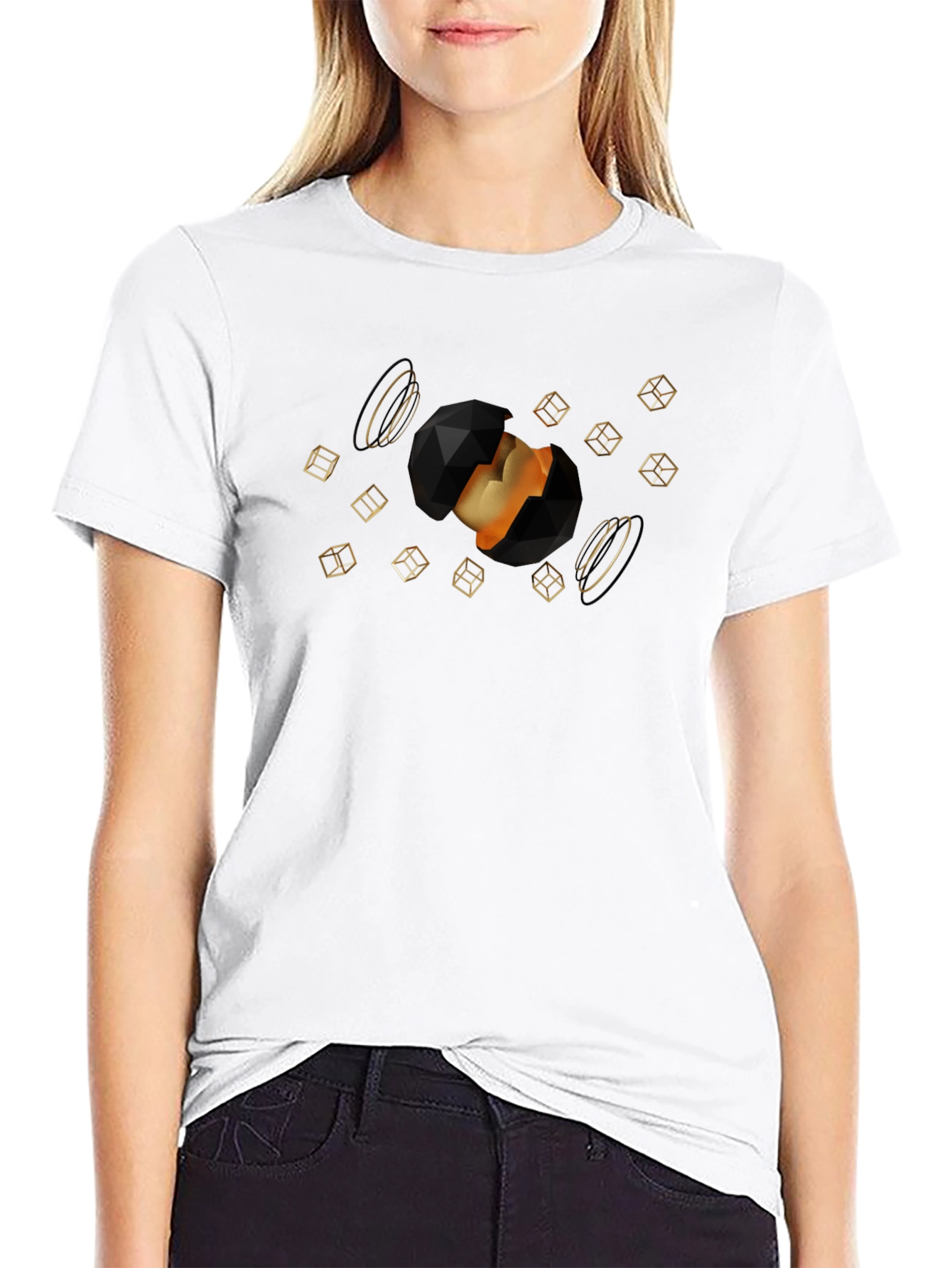 Geometric Sphere Graphic Black T-Shirt