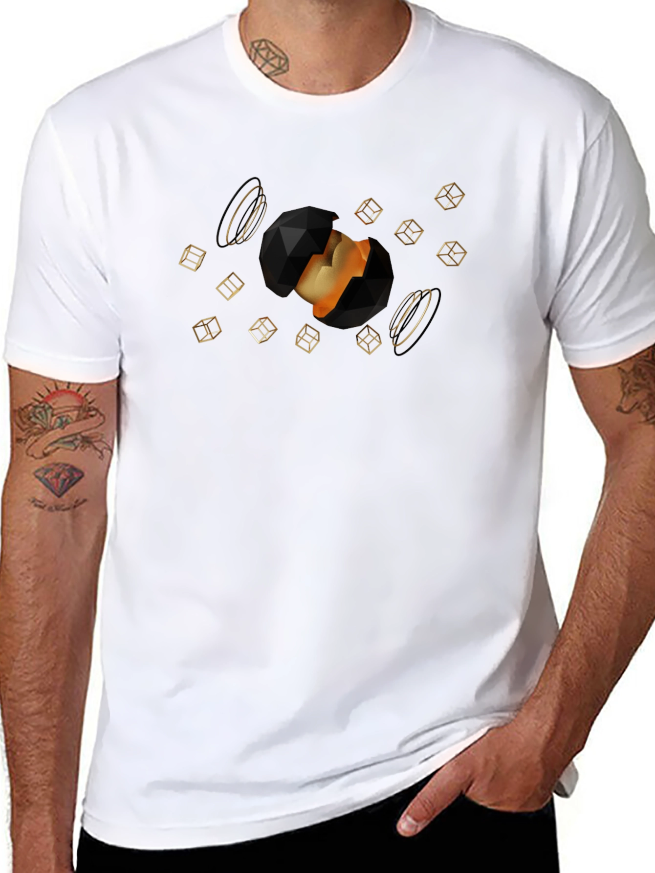Geometric Sphere Graphic Black T-Shirt