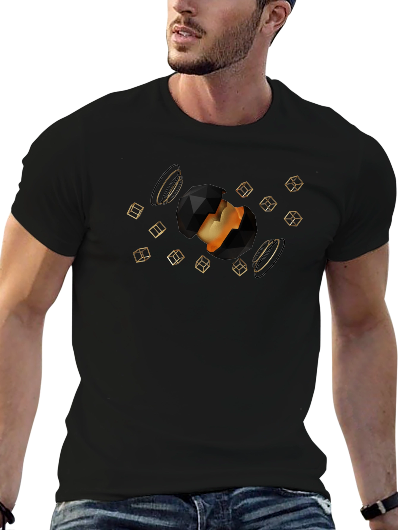 Geometric Sphere Graphic Black T-Shirt