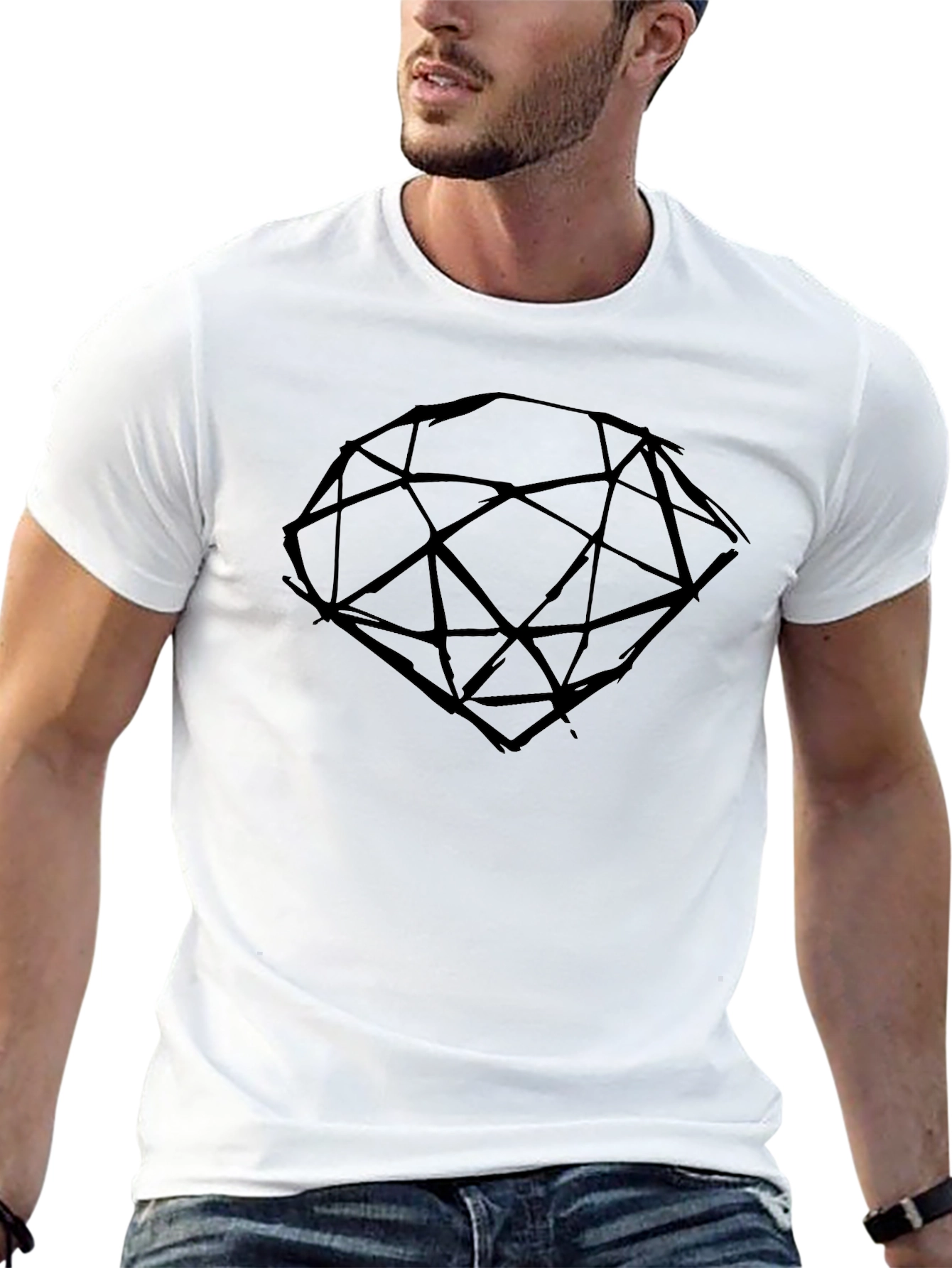 Abstract Diamond Graphic Tee - Casual Black T-Shirt