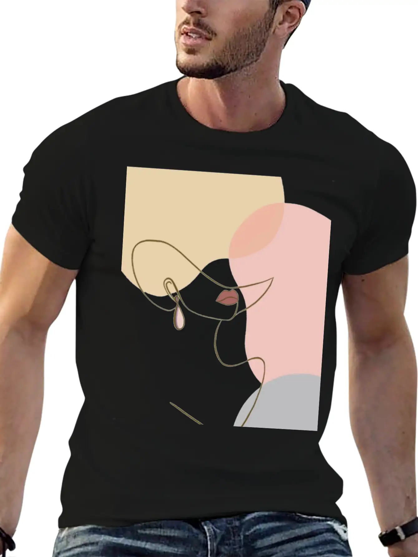 Face Line Drawing Stylish Everyday T-Shirt – Unisex Basic Cotton Tee