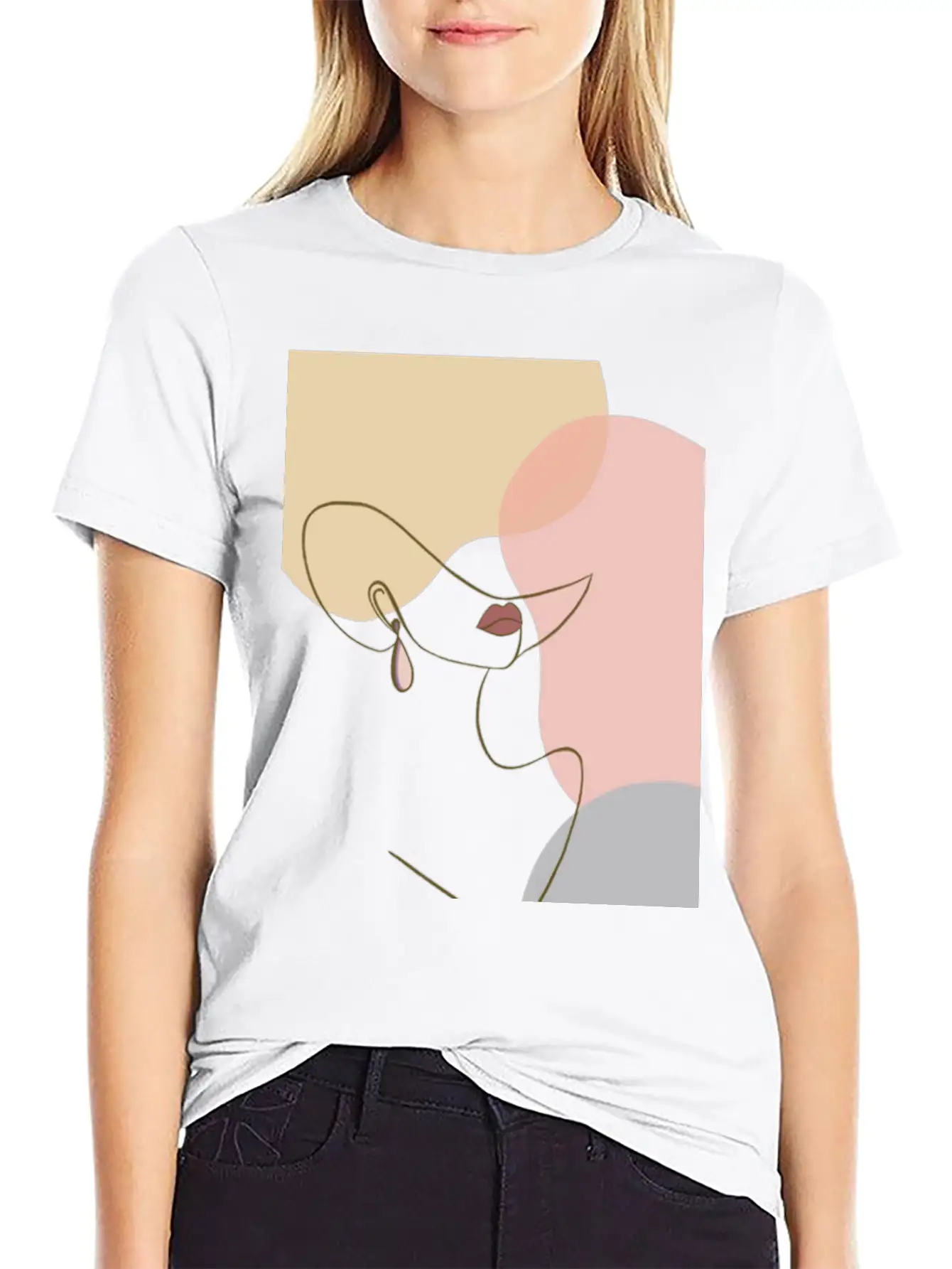 Face Line Drawing Stylish Everyday T-Shirt – Unisex Basic Cotton Tee