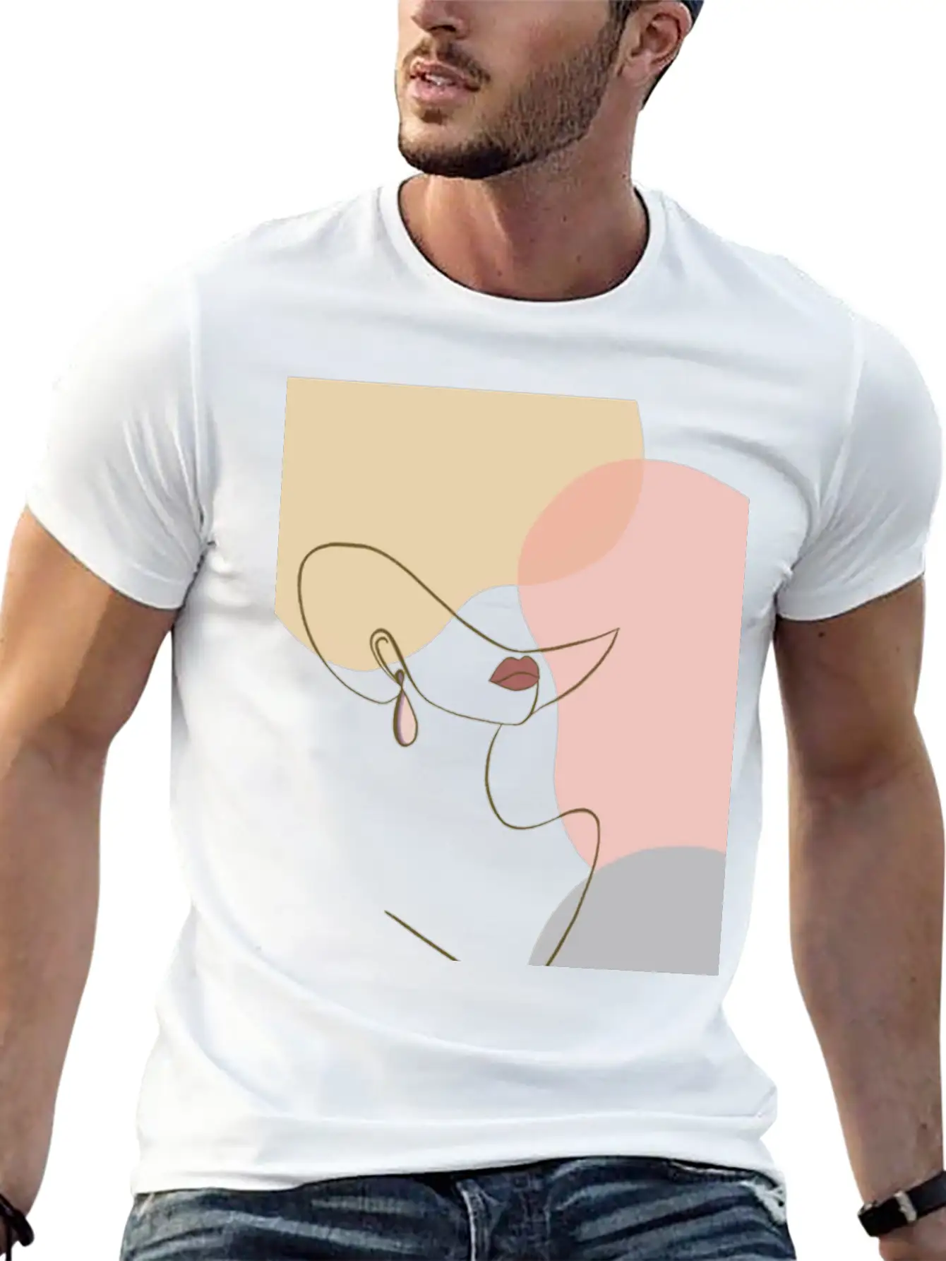 Face Line Drawing Stylish Everyday T-Shirt – Unisex Basic Cotton Tee