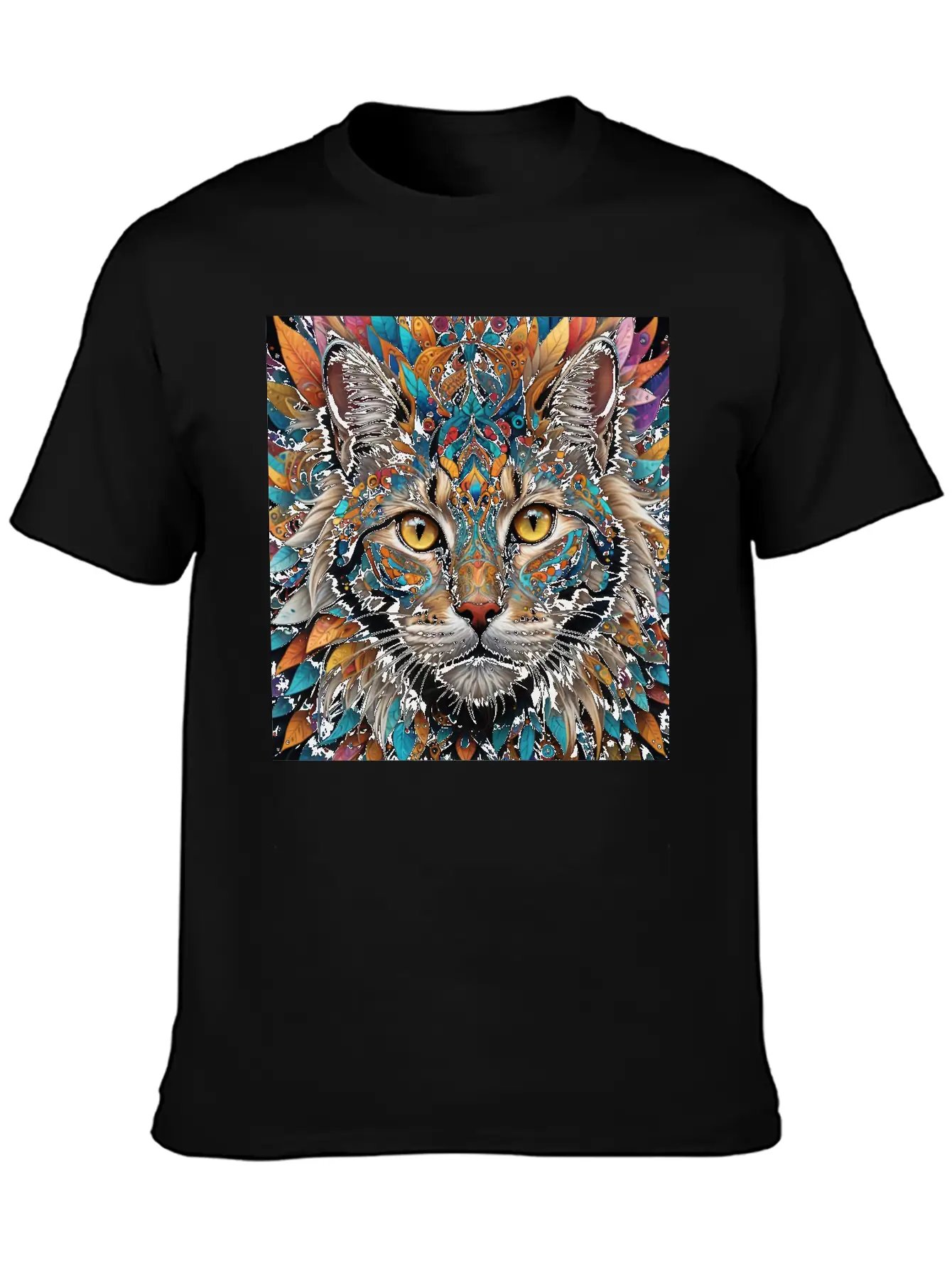 Face Of A Cat Remixed With A Pattern Design Unisex Short Sleeve Soft Cotton T-Shirt – Casual Everyday Wear