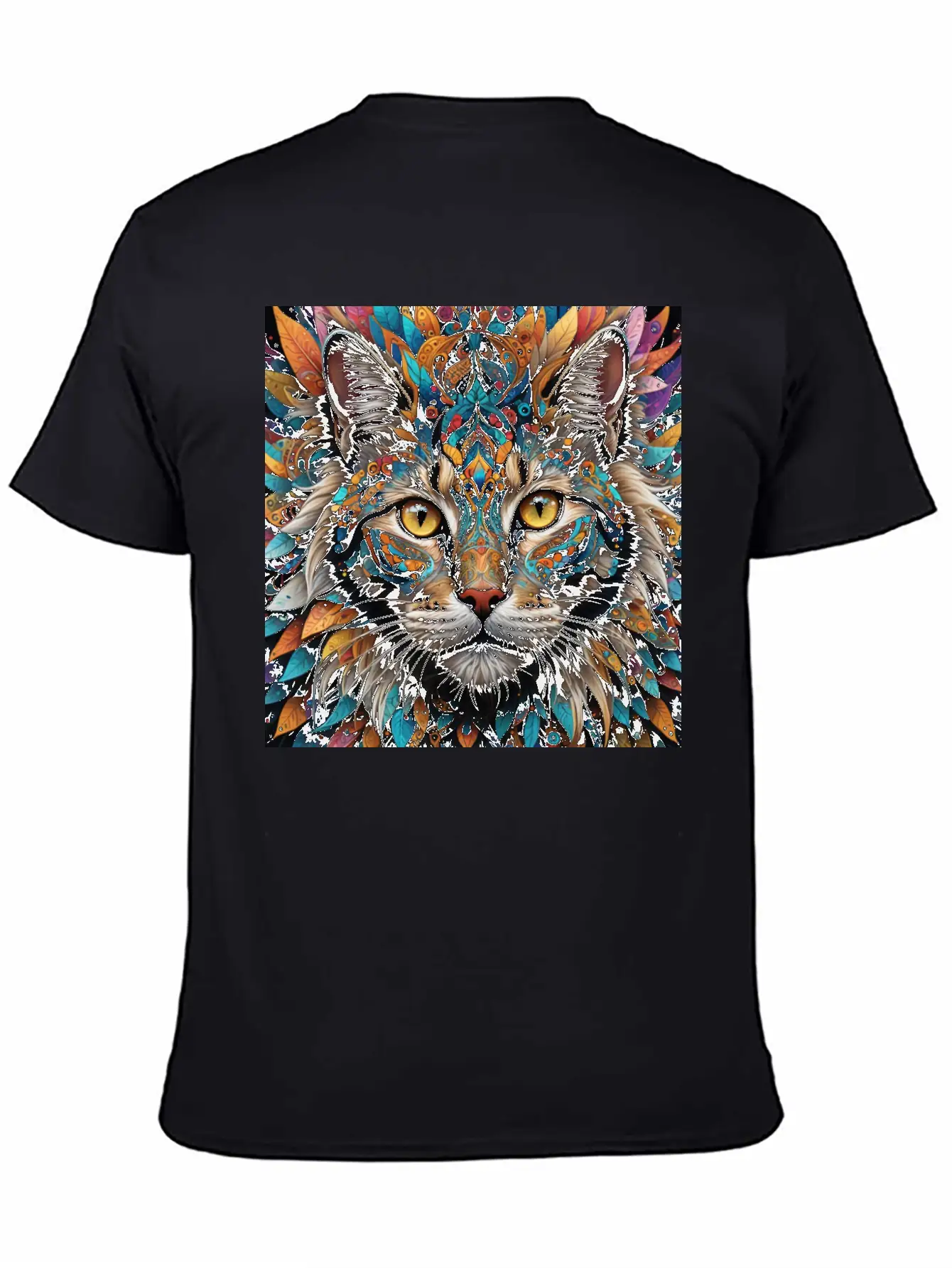 Face Of A Cat Remixed With A Pattern Design Unisex Short Sleeve Soft Cotton T-Shirt – Casual Everyday Wear